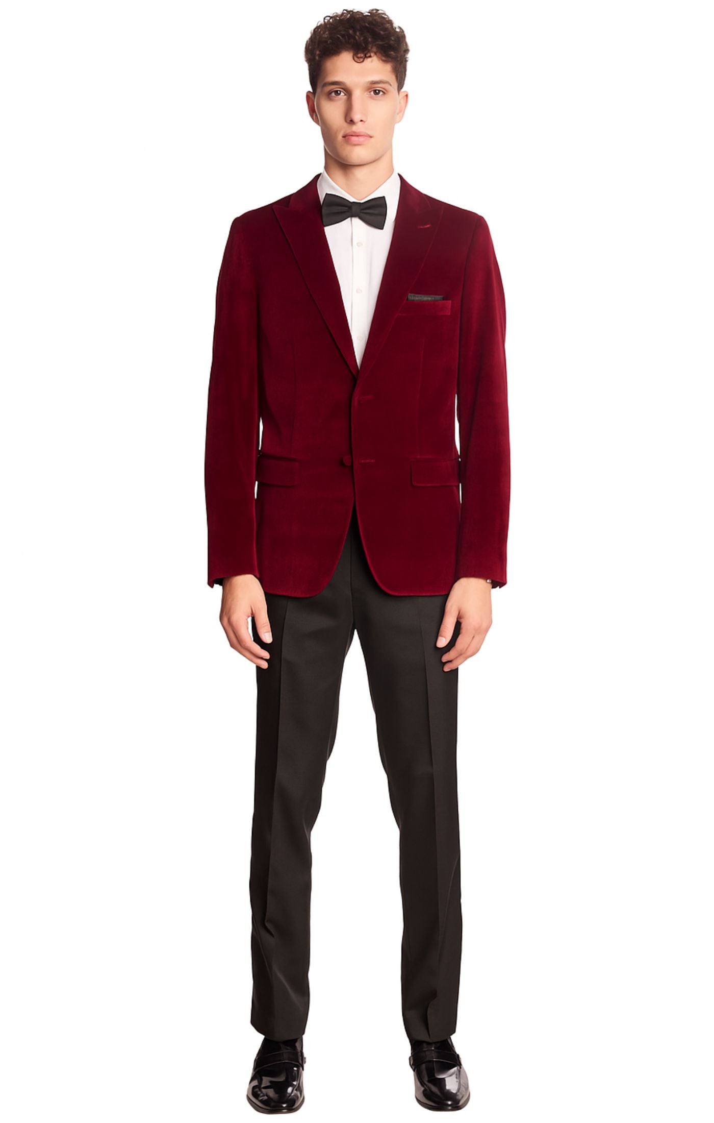 Kyle Big Peak Tux Jacket - slim - Bordeaux Velvet