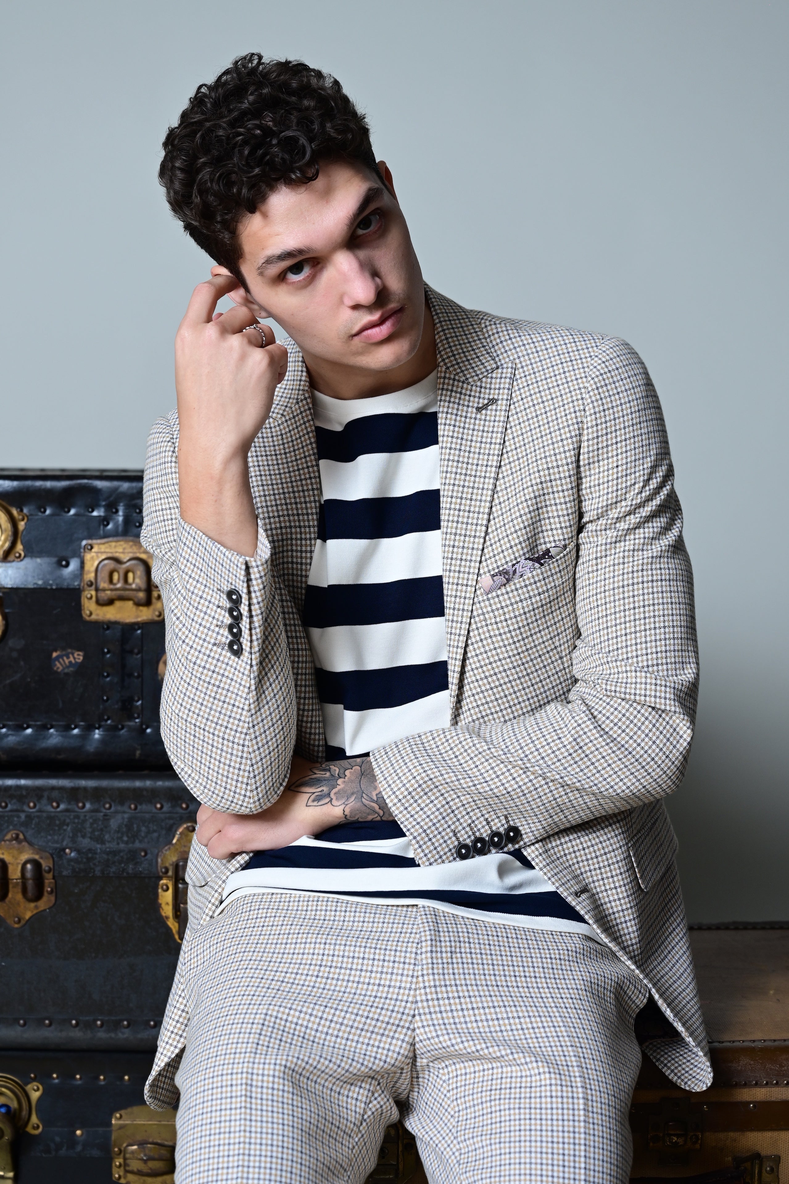 Ashton Peak Jacket - slim - Grey White Yellow Gingham