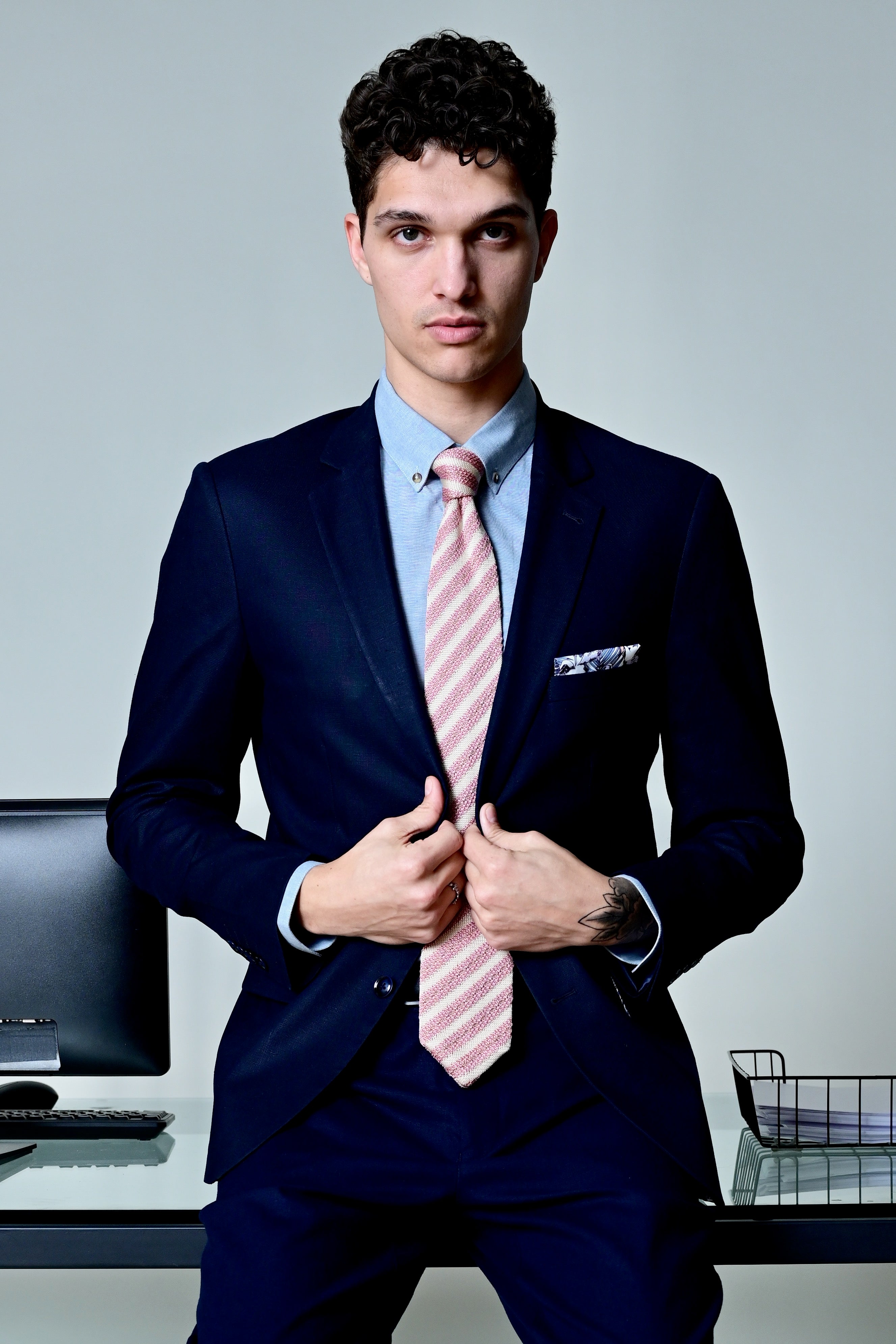 Dover Notch Jacket - slim - Navy Linen