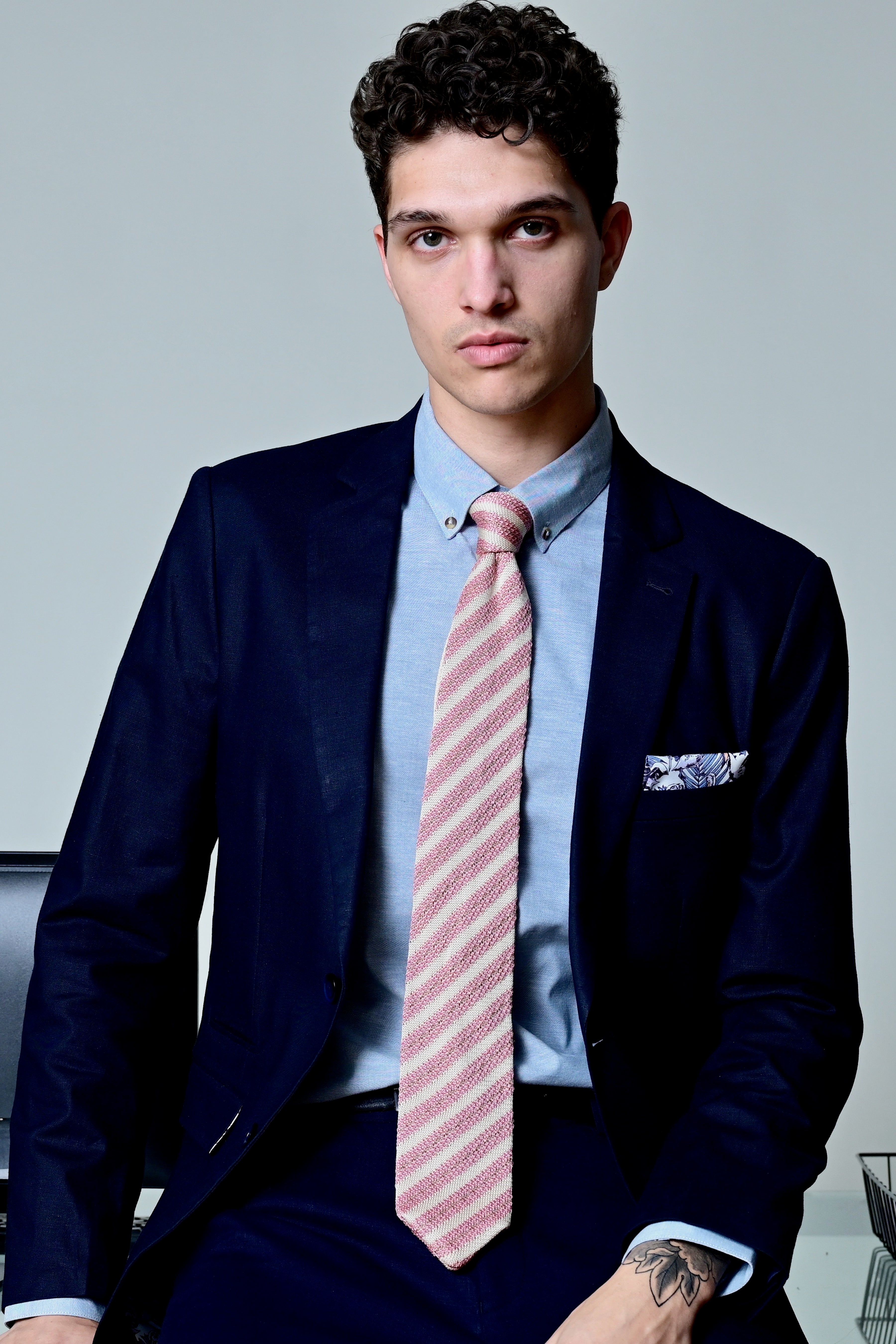 Stanley Striped Knit Tie - Blush Creamy Pink