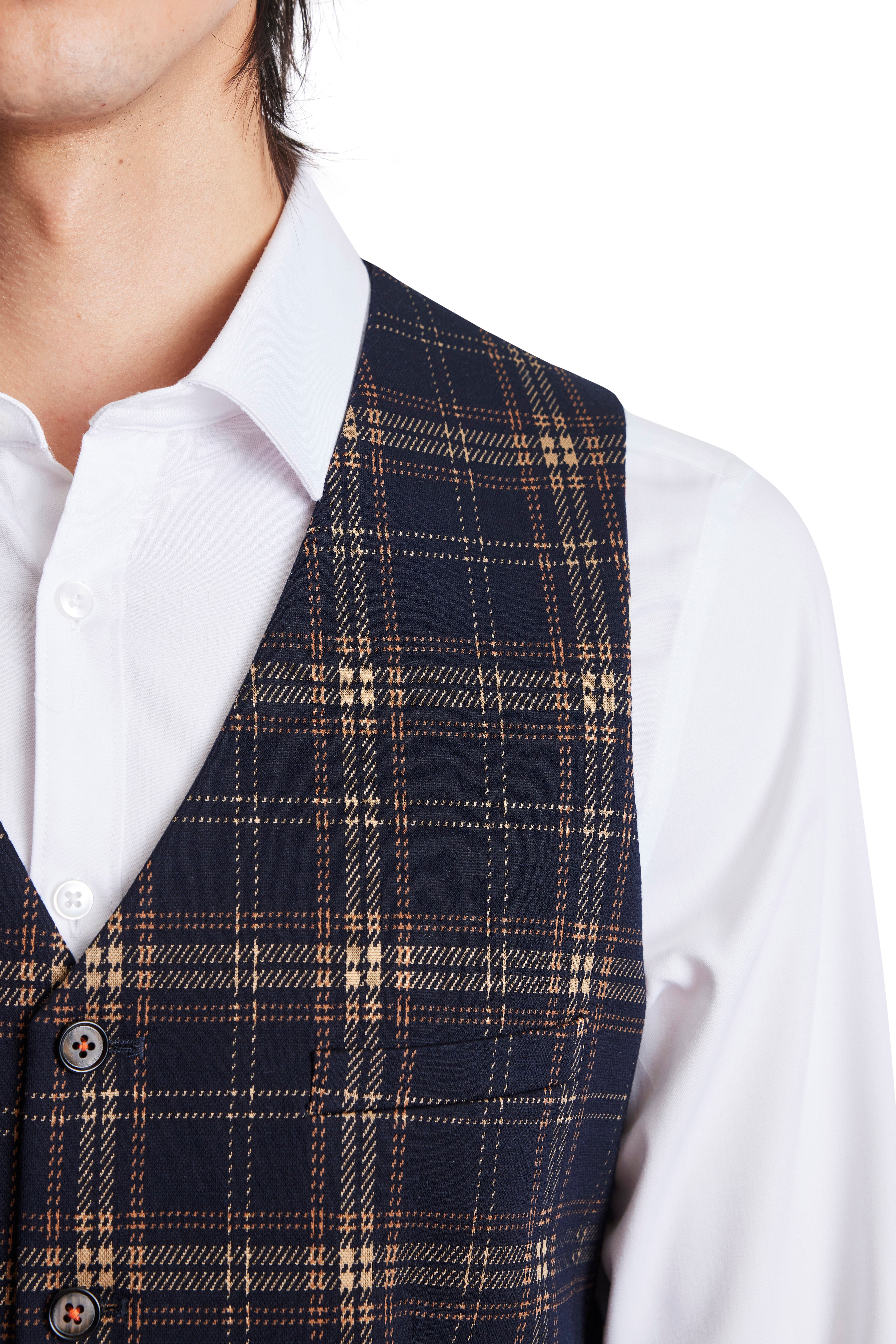 Eaton 5 Button Vest - slim - Navy Tan Pumpkin