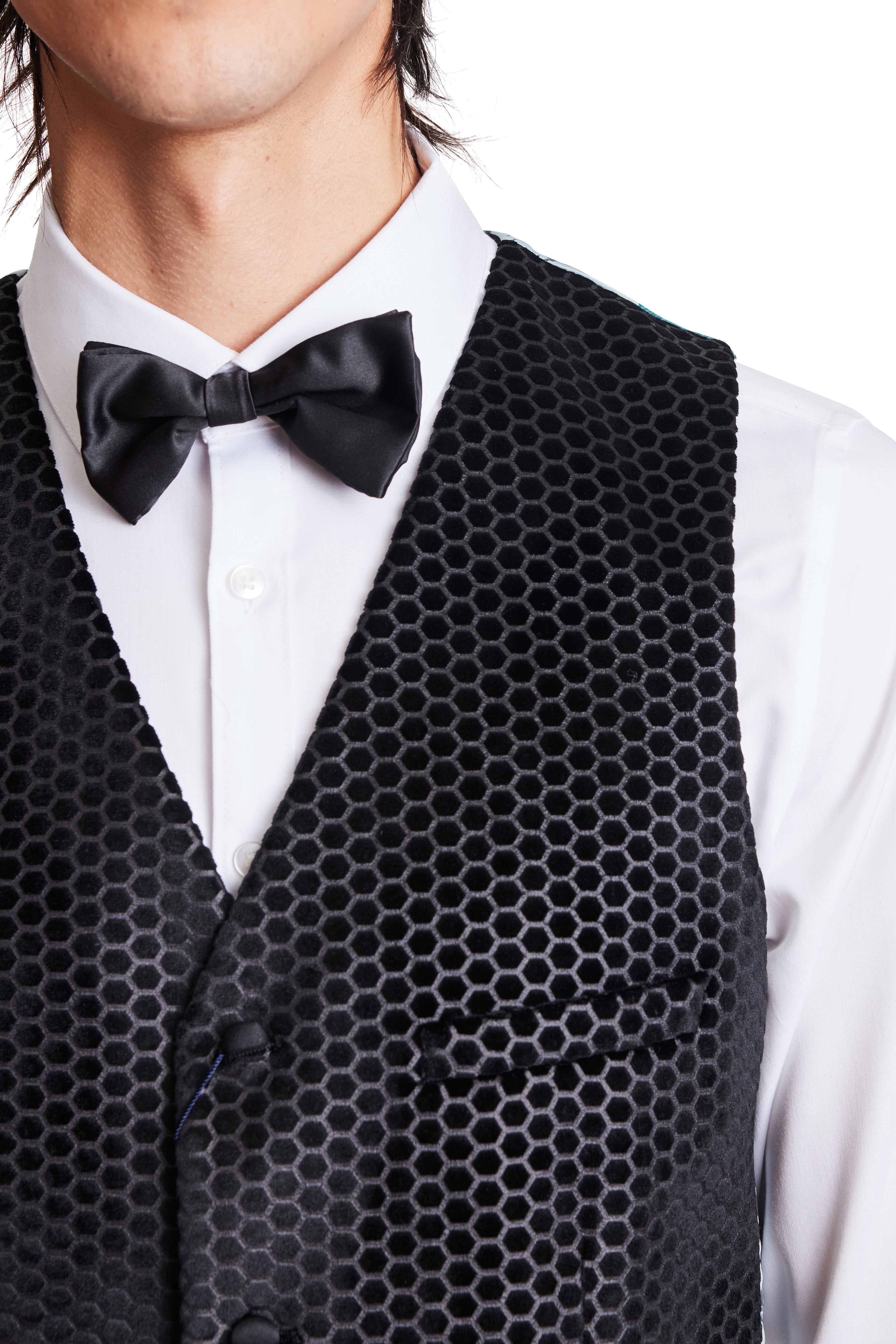 Chatsworth Tux Vest - slim - Blk Honeycomb Velvet