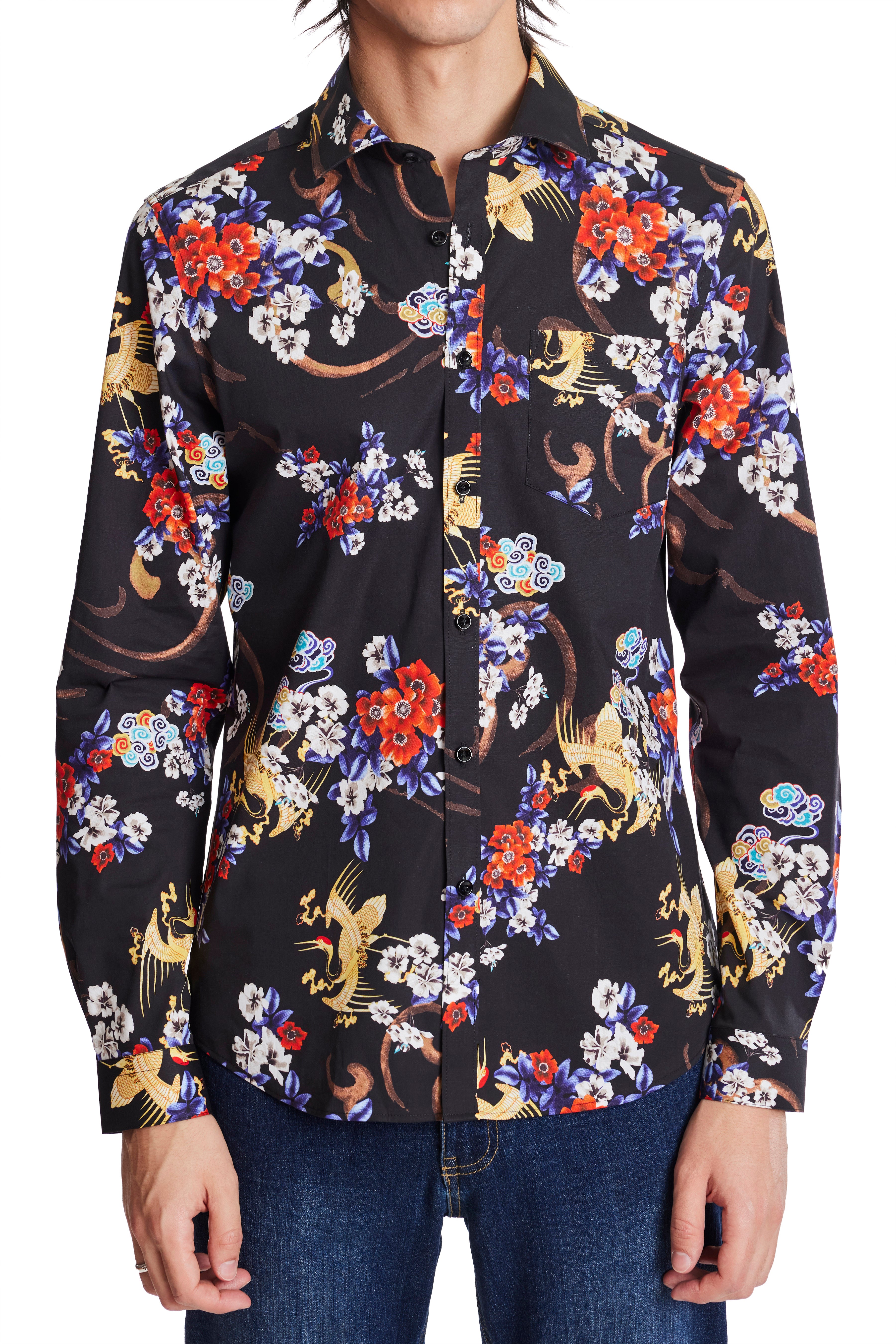 Samuel Spread Collar Shirt - Black Cranes