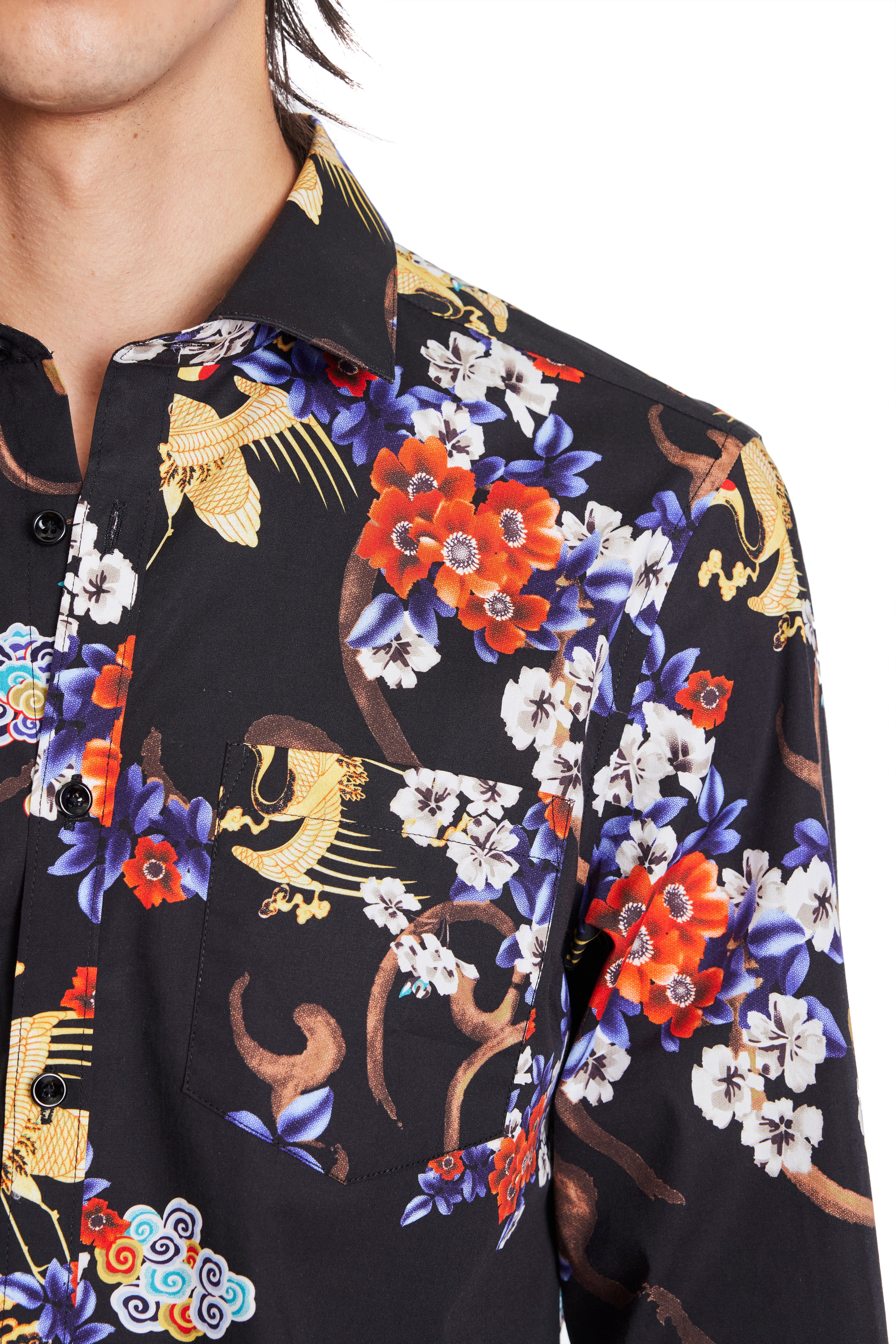 Samuel Spread Collar Shirt - Black Cranes