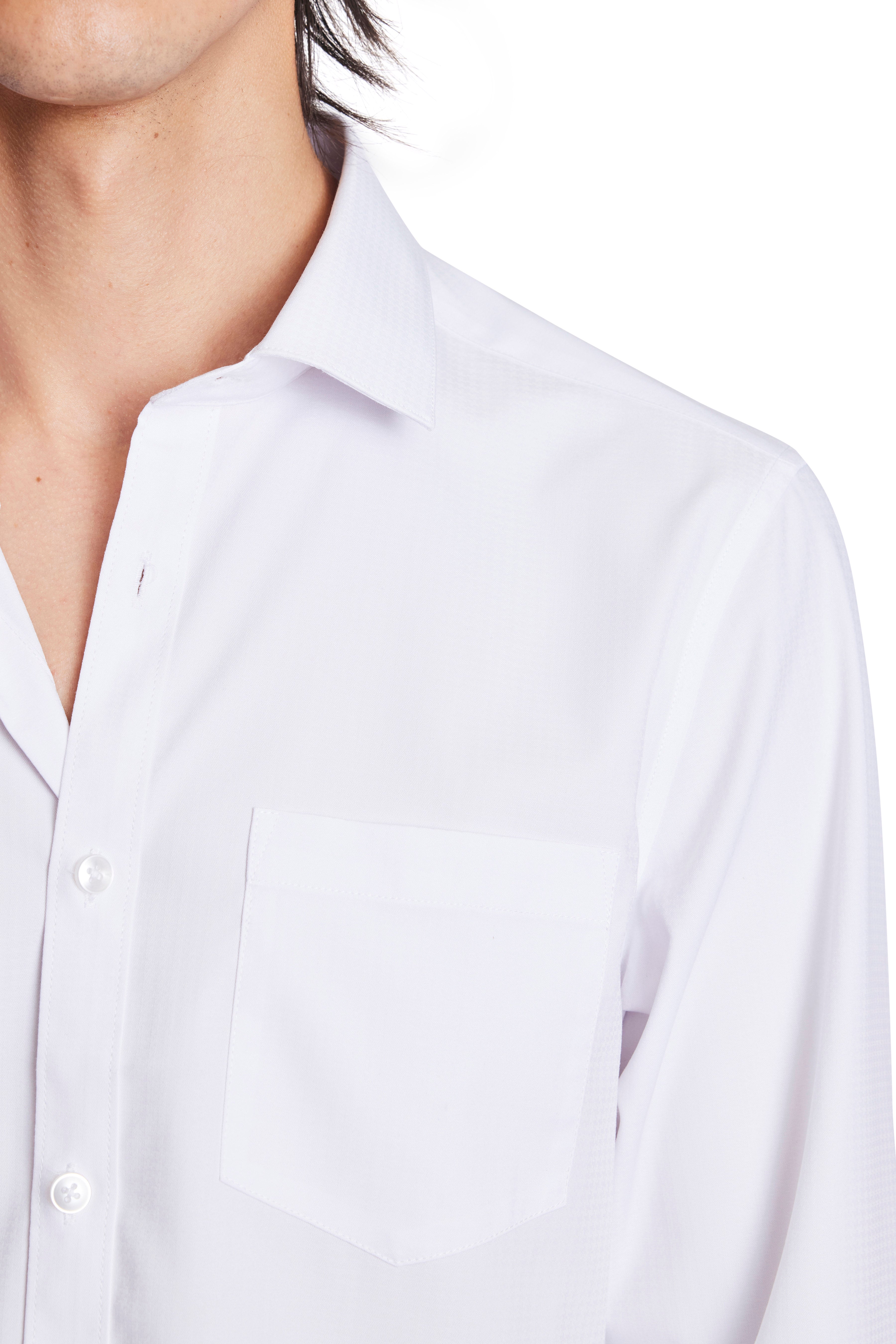 Samuel Spread Collar Shirt - White Houndstooth Jacquard