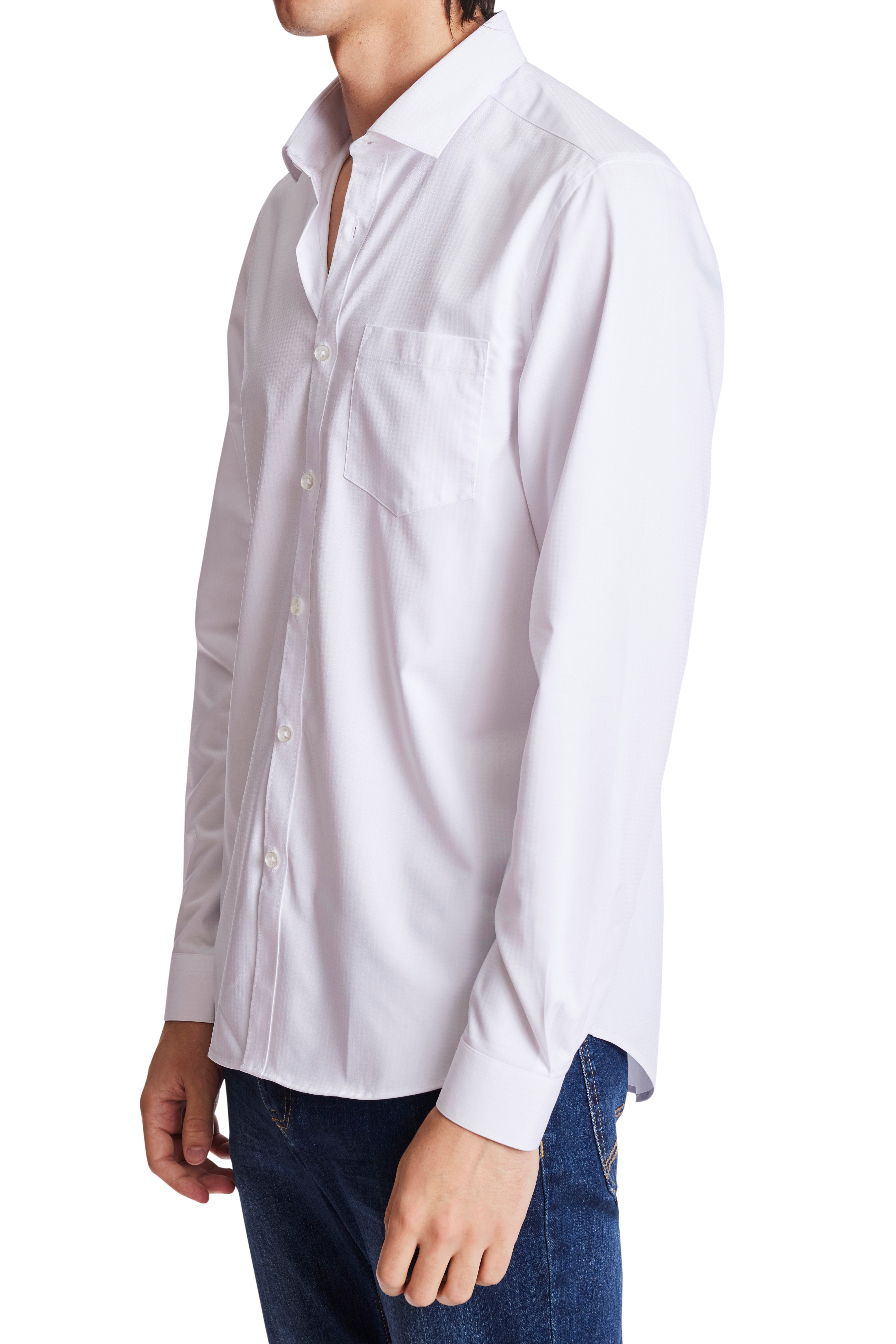 Samuel Spread Collar Shirt - White Houndstooth Jacquard