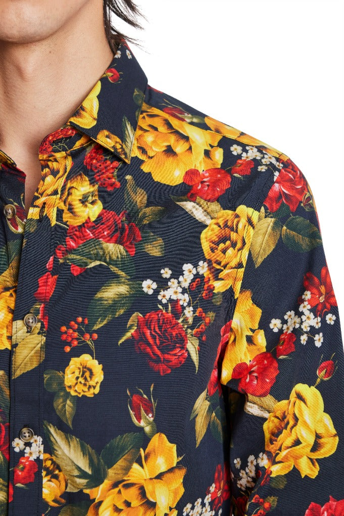 Samuel Spread Collar shirt - slim - Black & Roses