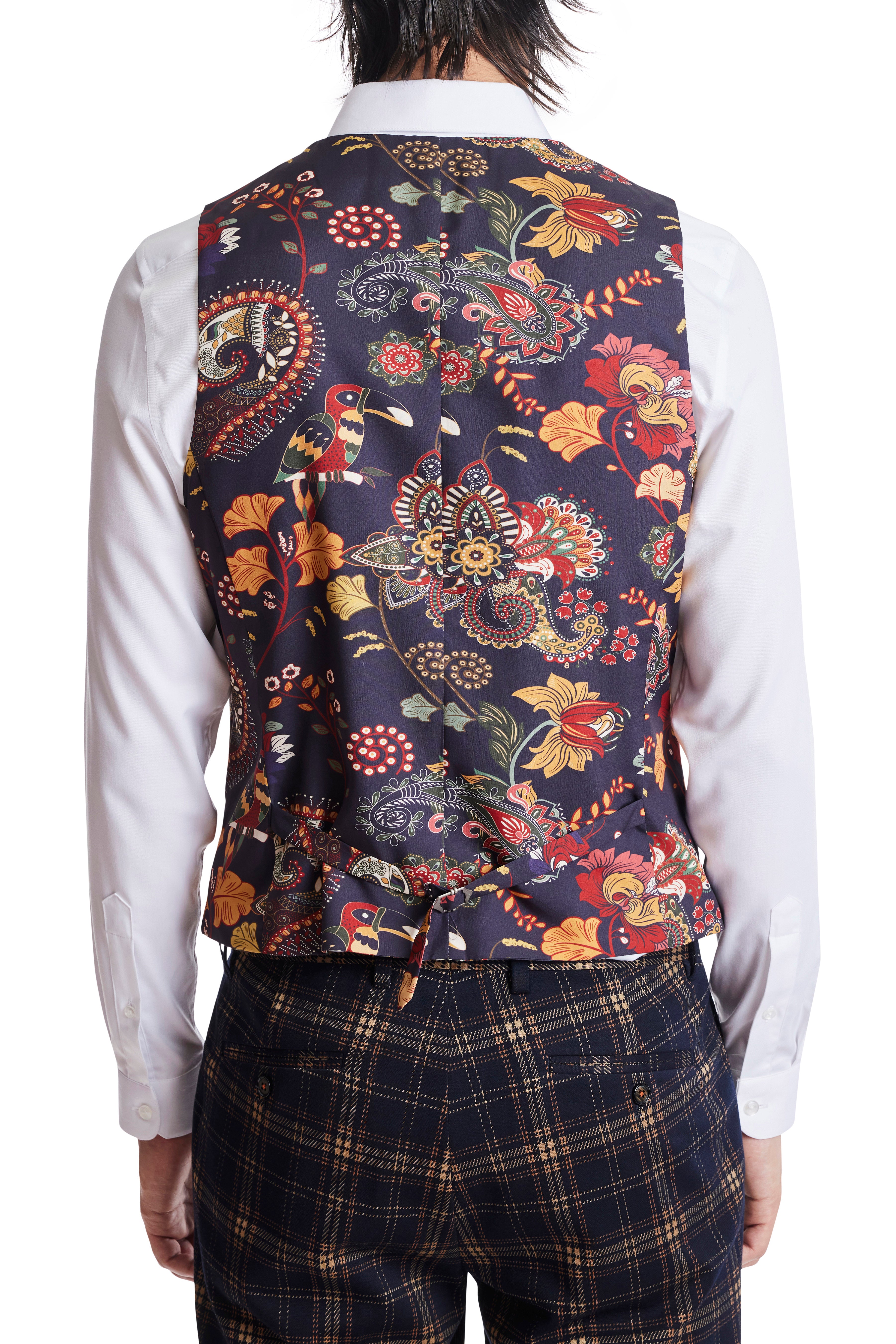 Eaton 5 Button Vest - slim - Navy Tan Pumpkin