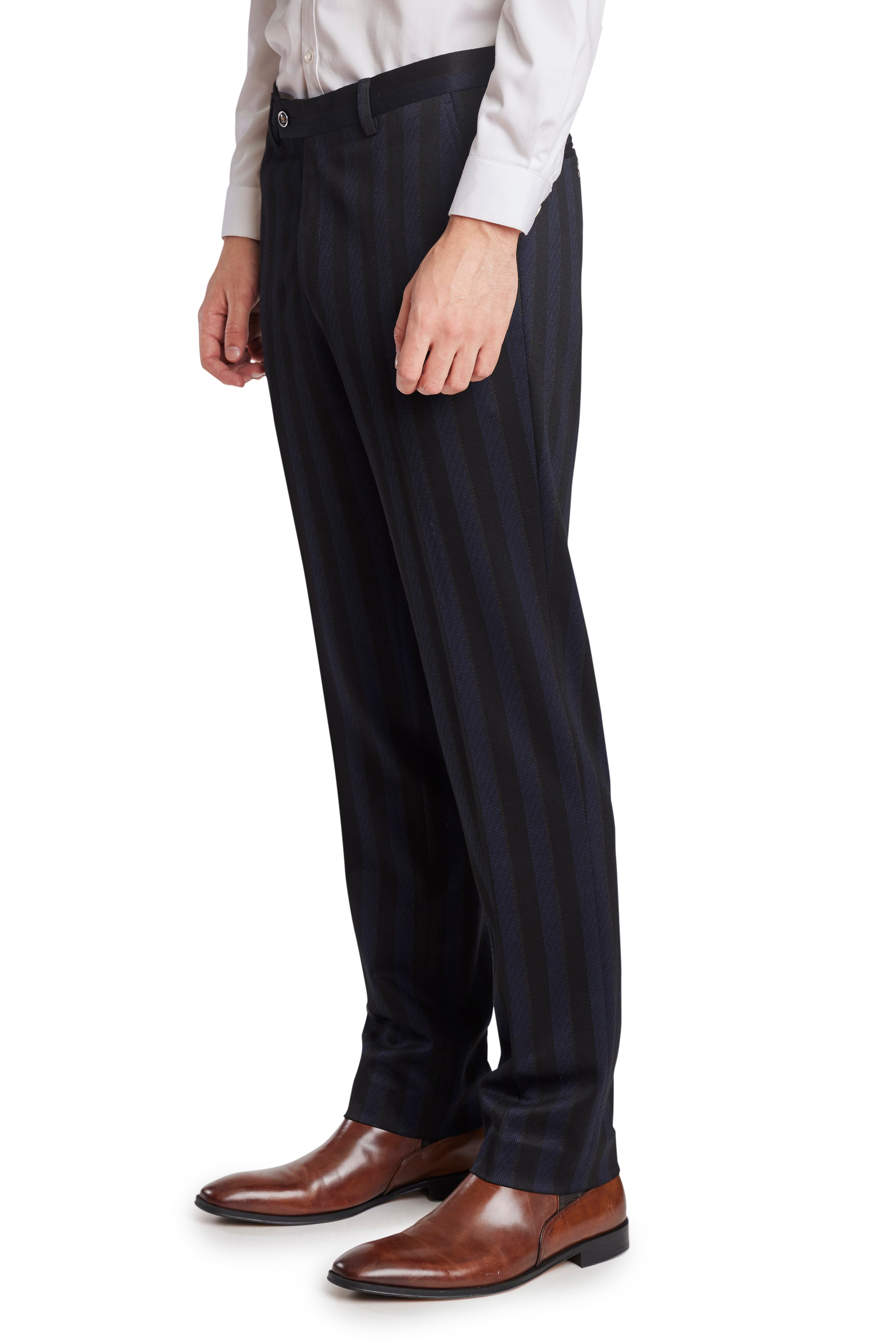 Downing Pants - slim - Navy Black Wide Stripe