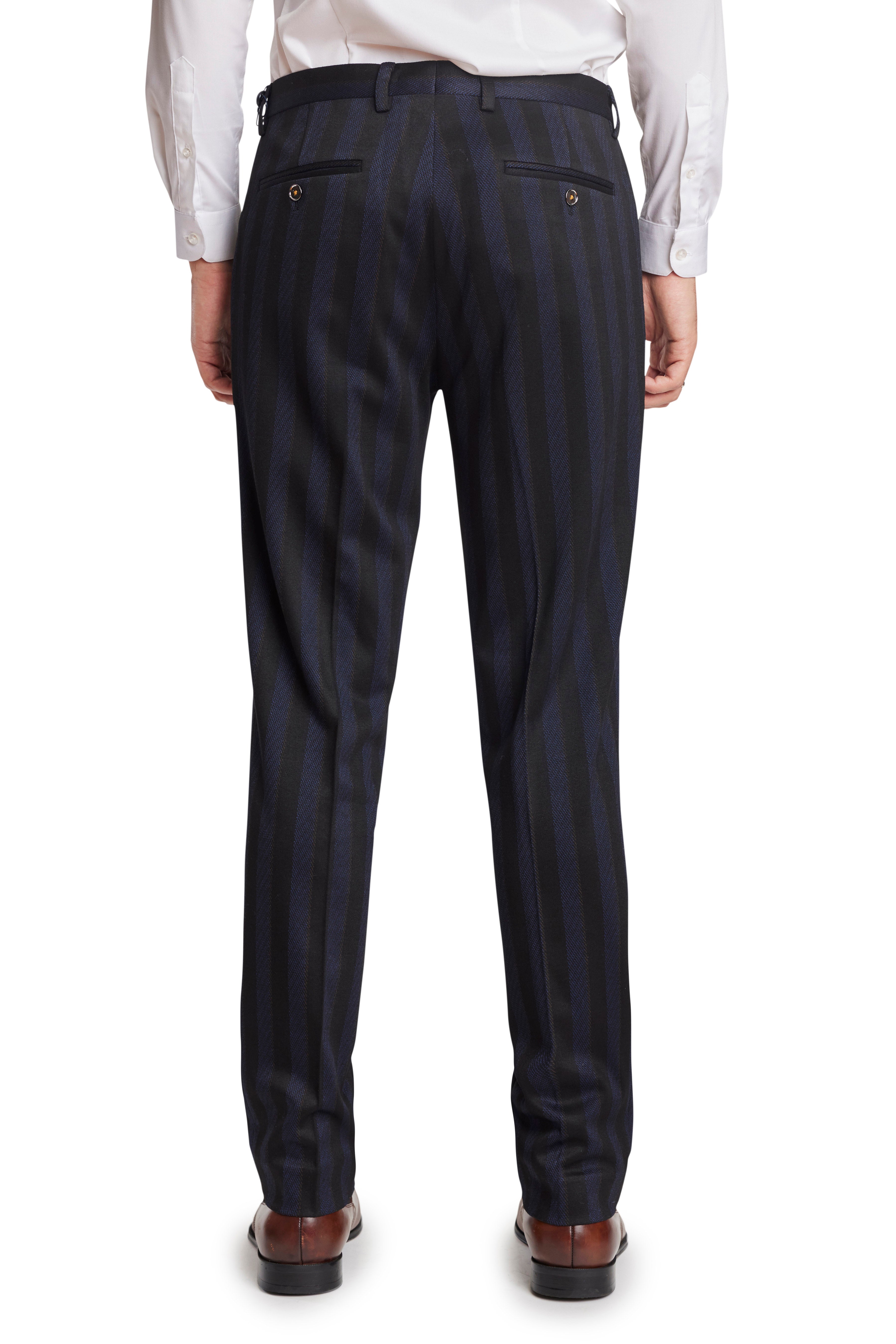 Downing Pants - slim - Navy Black Wide Stripe