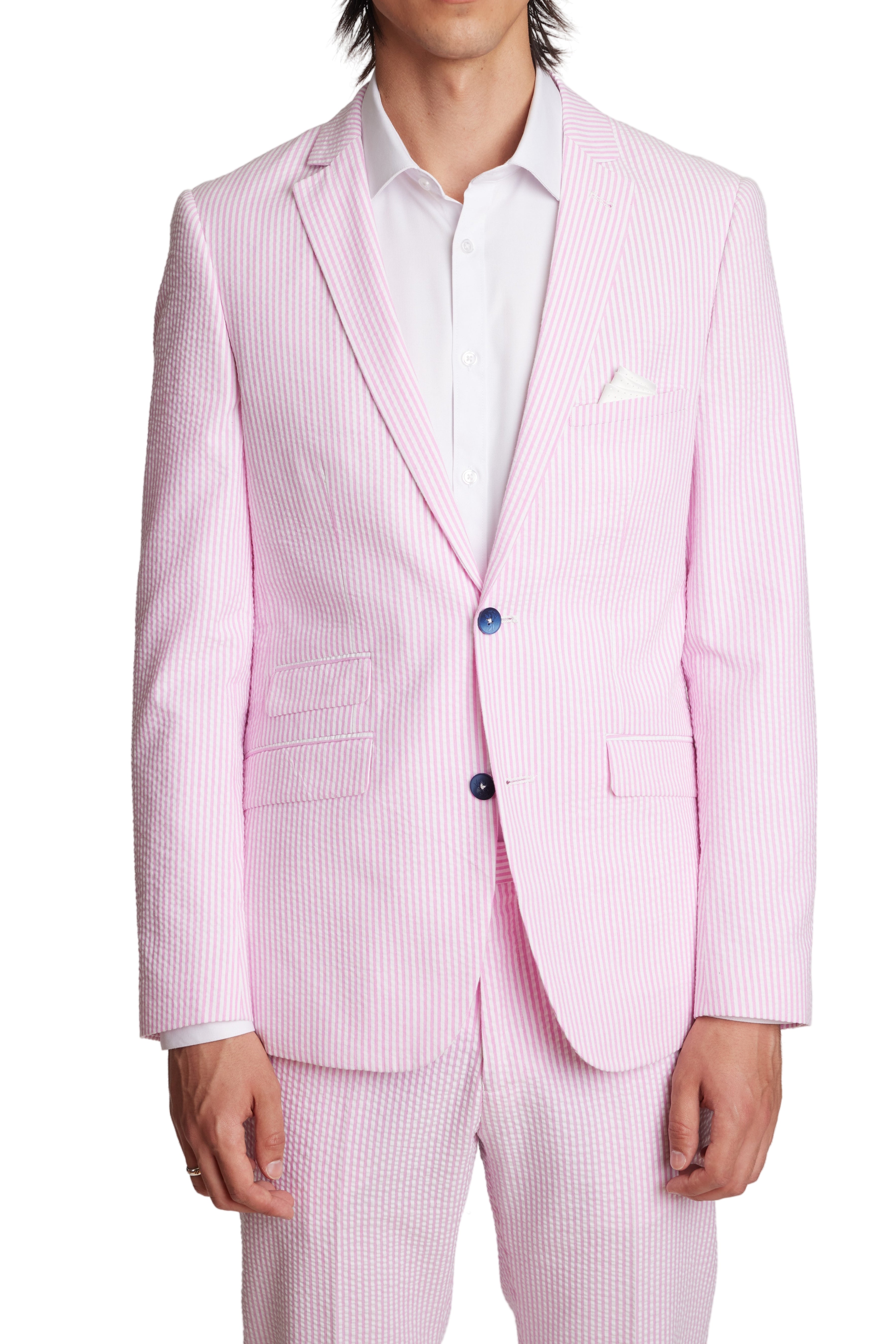 Dover Notch Jacket - slim - Pink Wht Seersucker Stripes