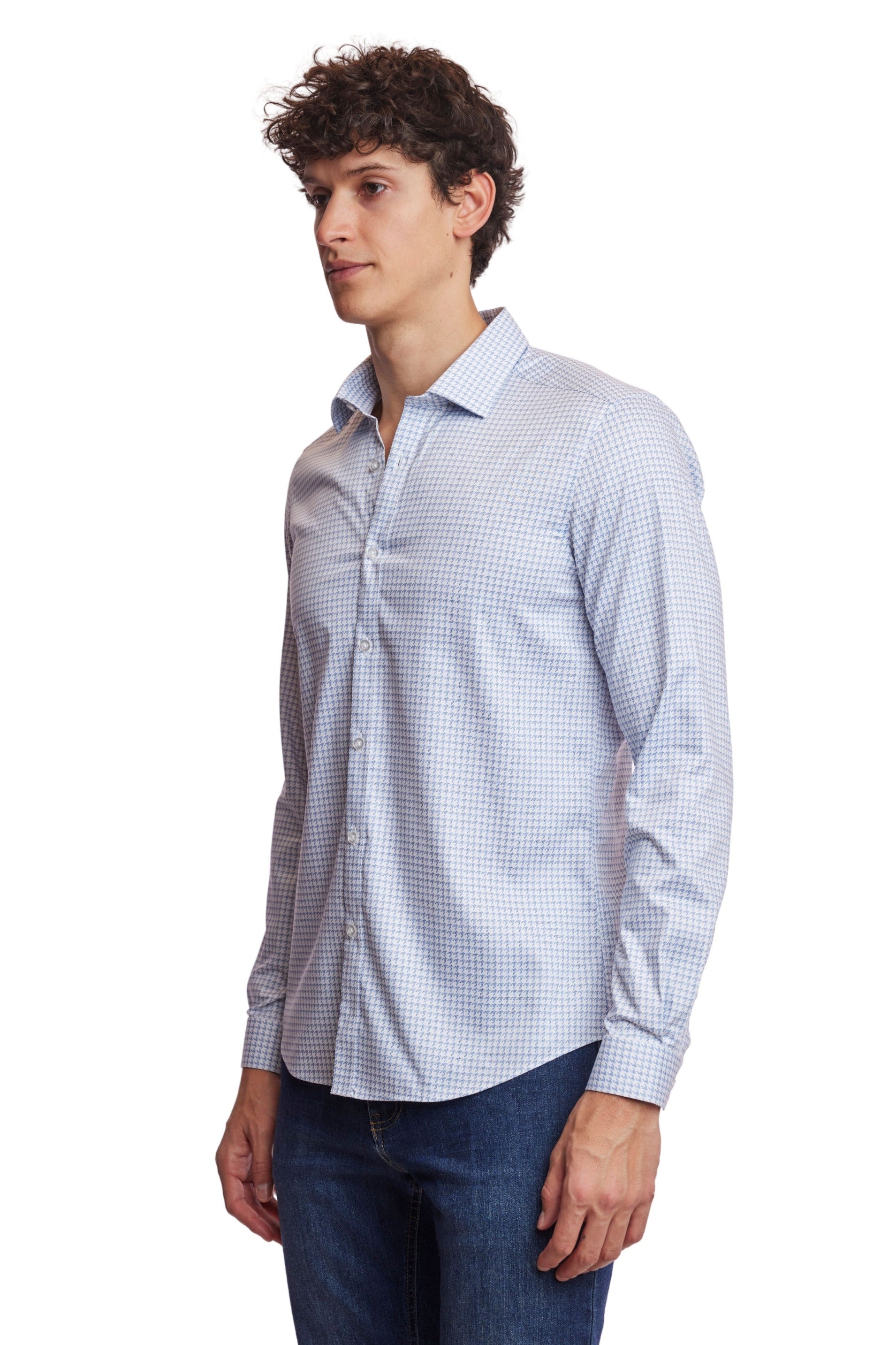 Samuel Spread Collar Shirt - White Blue Check