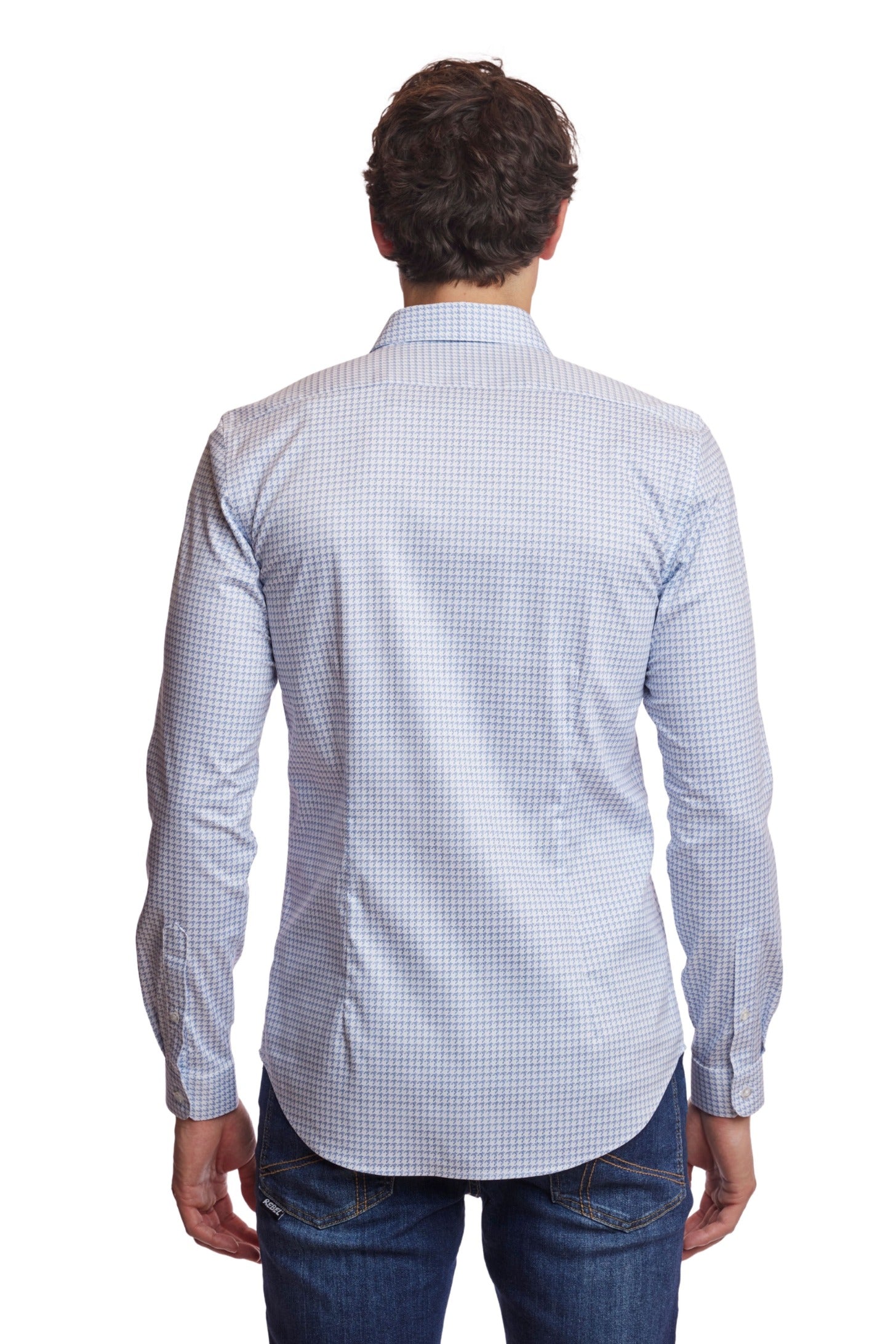Samuel Spread Collar Shirt - White Blue Check