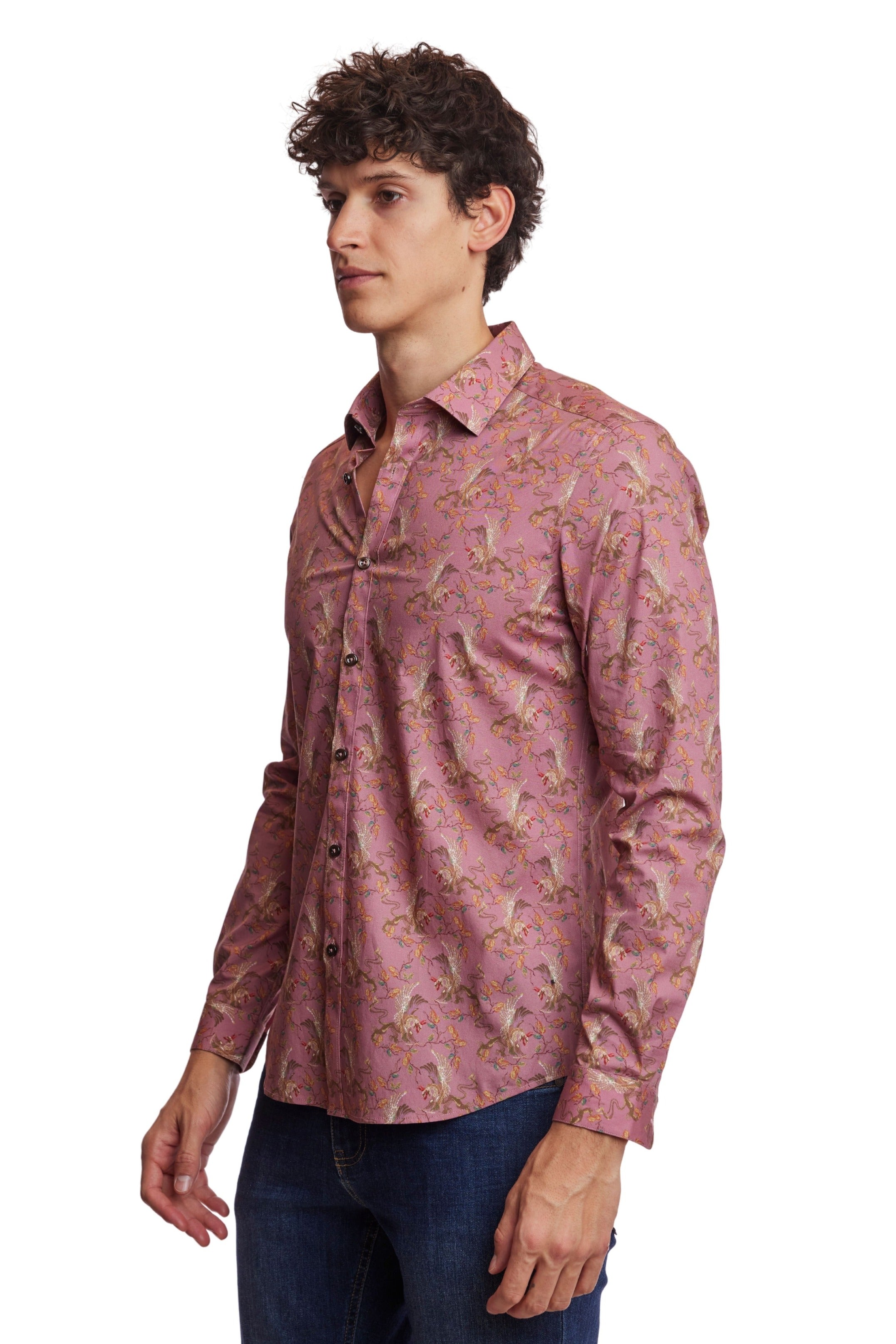 Samuel Spread Collar Shirt - Pink Dragon