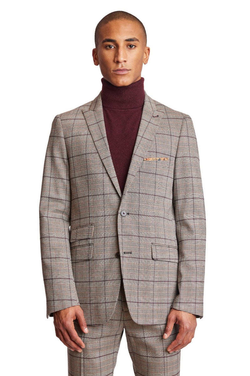 Ashton Peak Jacket - slim - Tan Burgundy Plaid – Paisley & Gray Ashton Peak Jacket - slim - Tan Burgundy Plaid – Paisley & Gray
