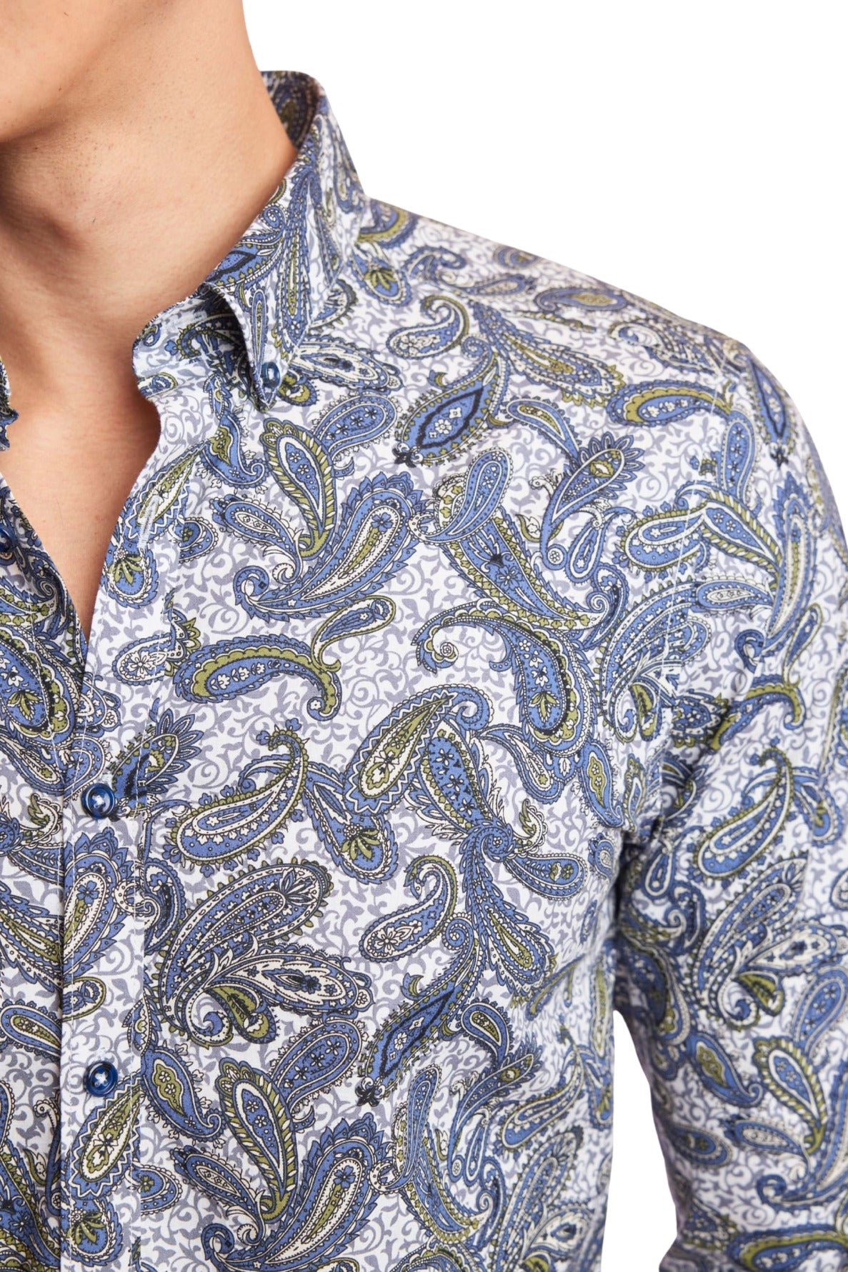 Brian Button Down Shirt - Ivory Blue Teal Paisley