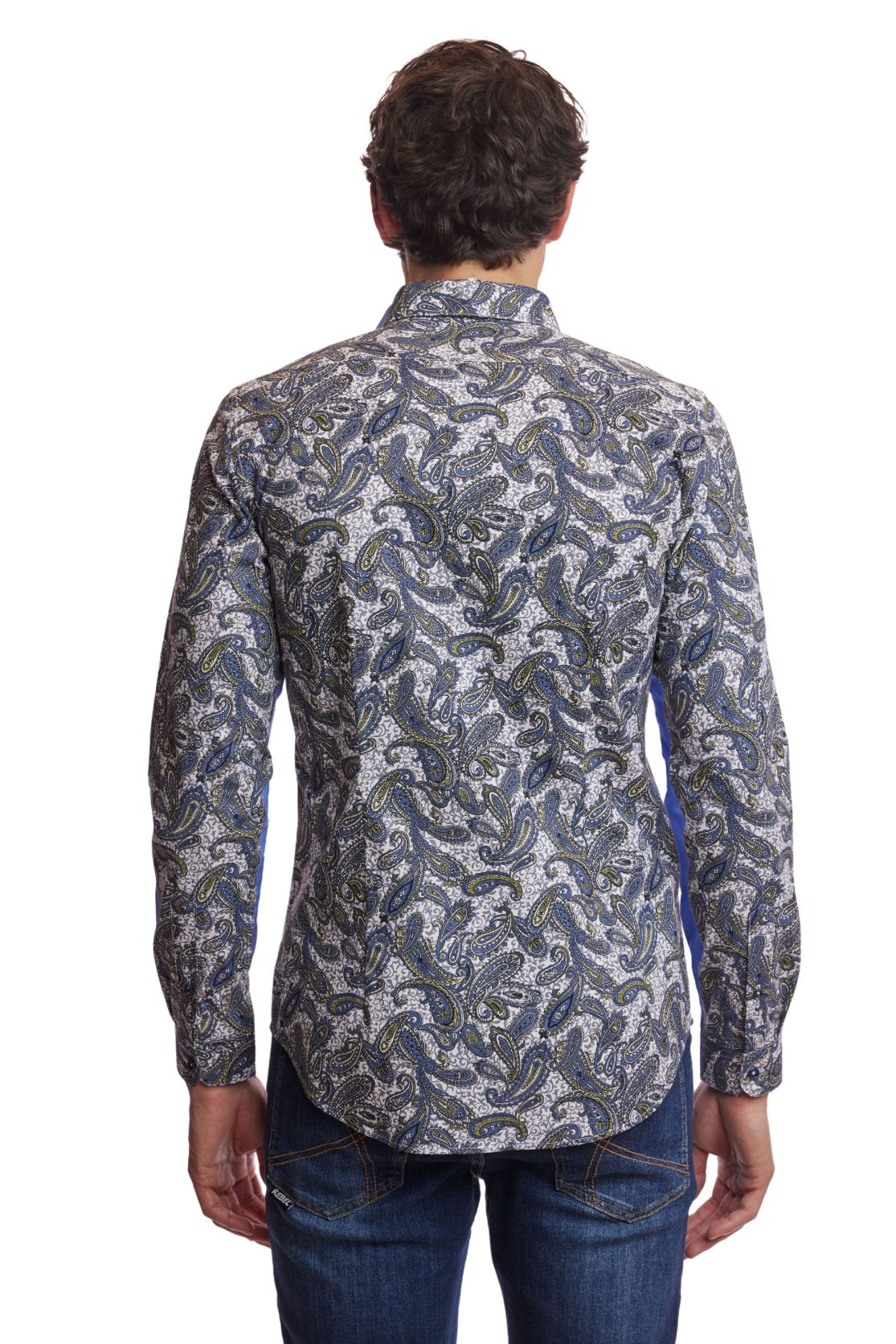 Brian Button Down Shirt - Ivory Blue Teal Paisley