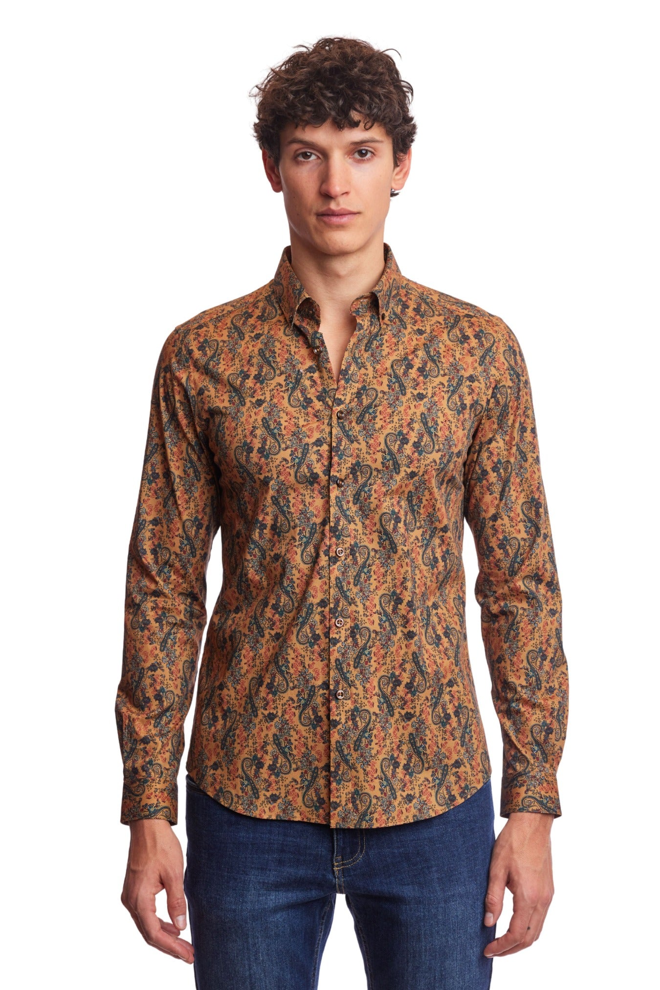 Brian Button Down Shirt - Golden Green Paisley