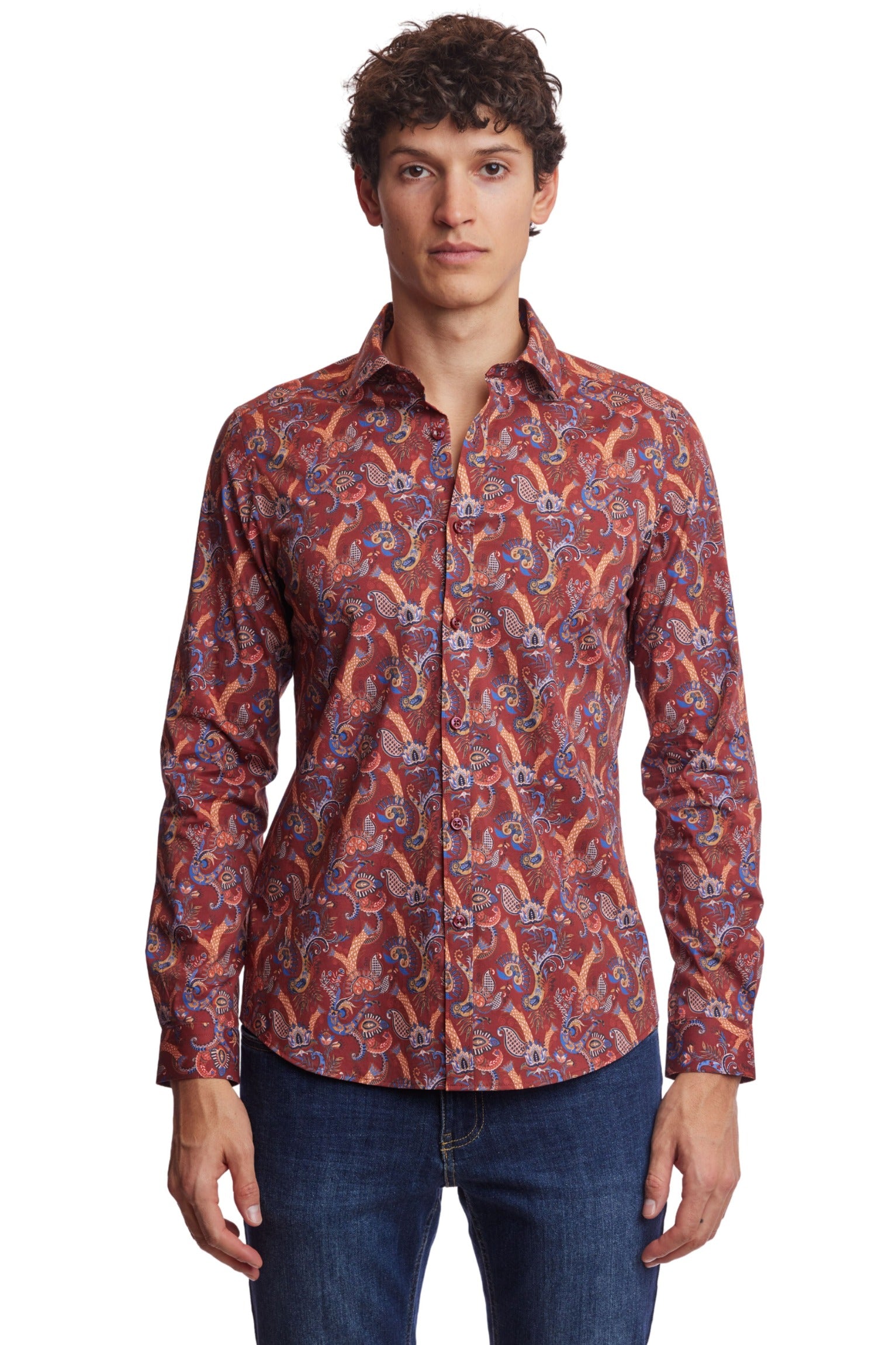 Samuel Spread Collar Shirt - Burgundy Multi