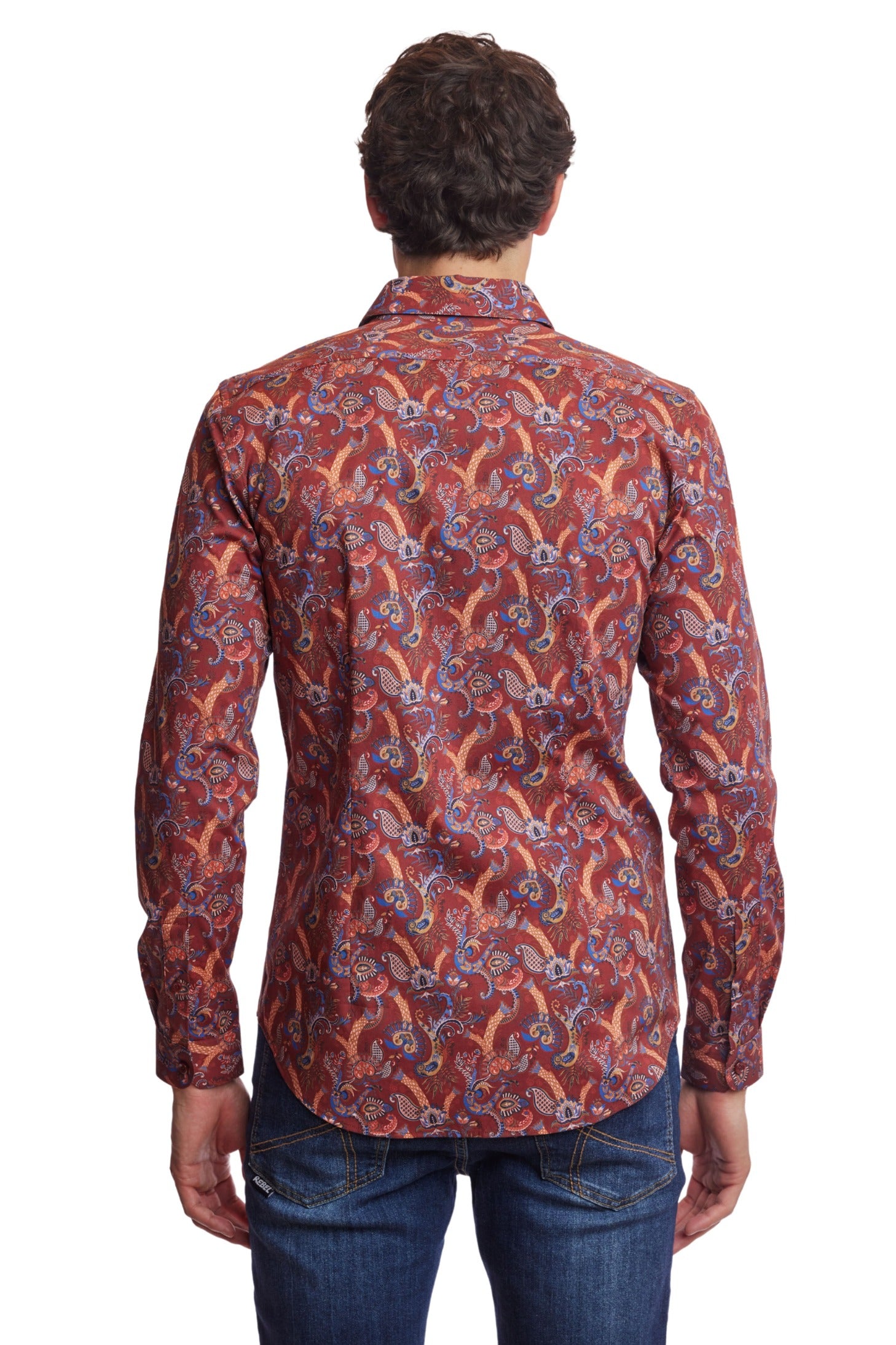 Samuel Spread Collar Shirt - Burgundy Multi