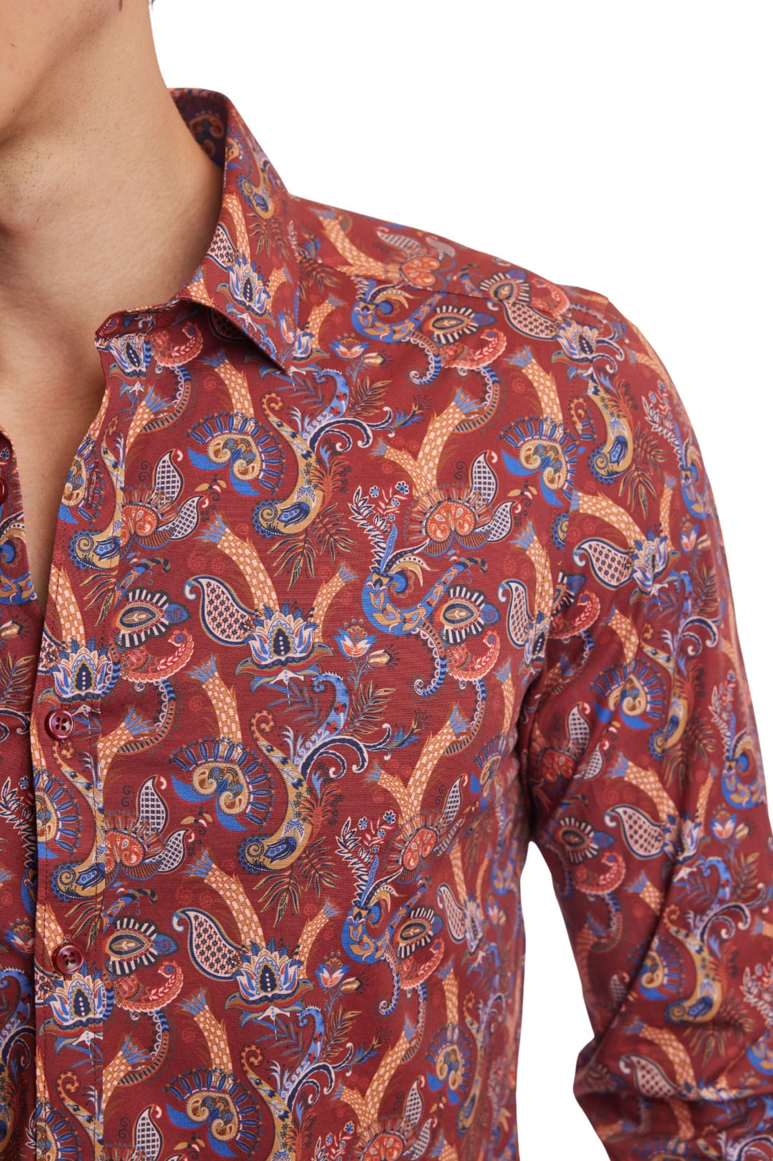 Samuel Spread Collar Shirt - Burgundy Multi