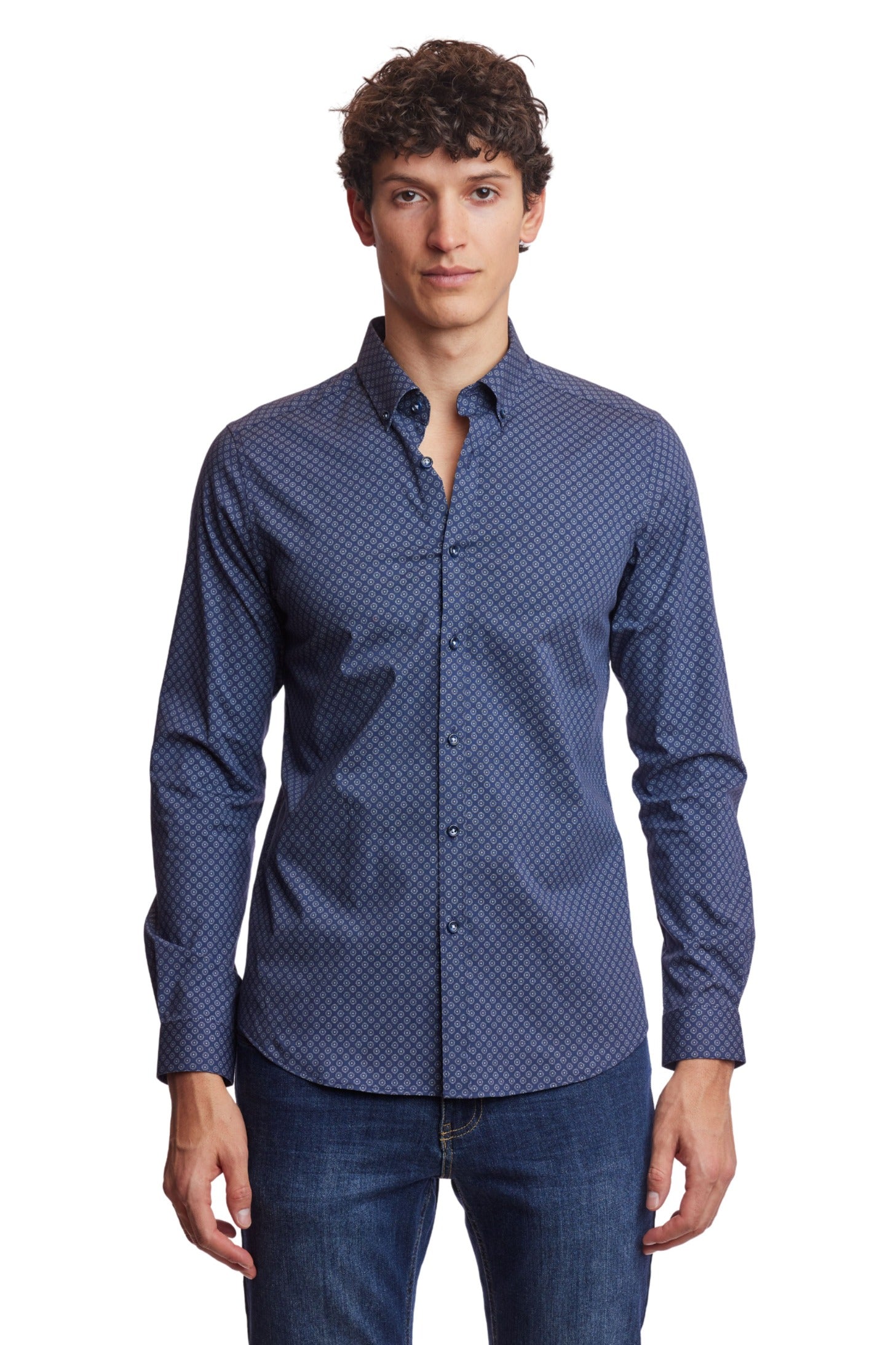 Brian Button Down Shirt - Navy Light Blue