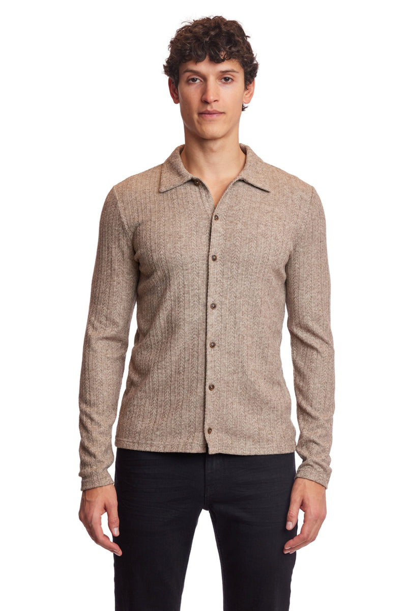 L/S Pointelle Full Button Polo - Heather Beige – Paisley & Gray