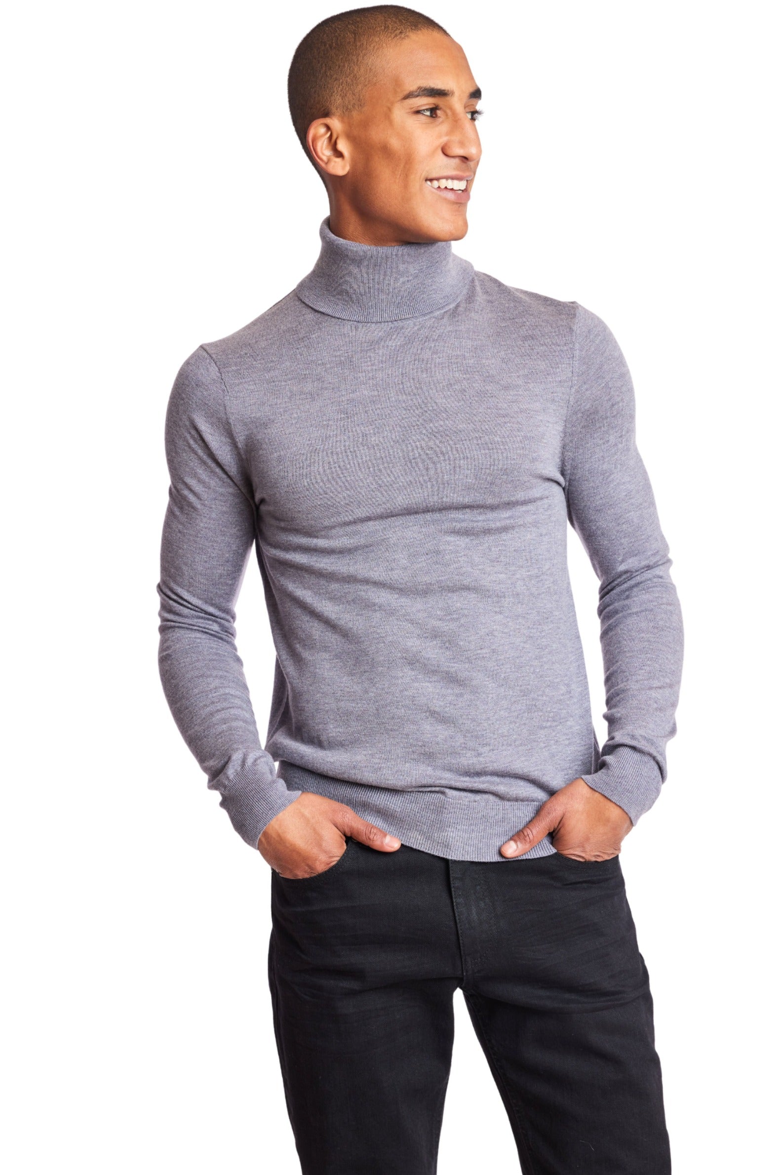 Luxe Fine Gauge Turtleneck - Heather Grey