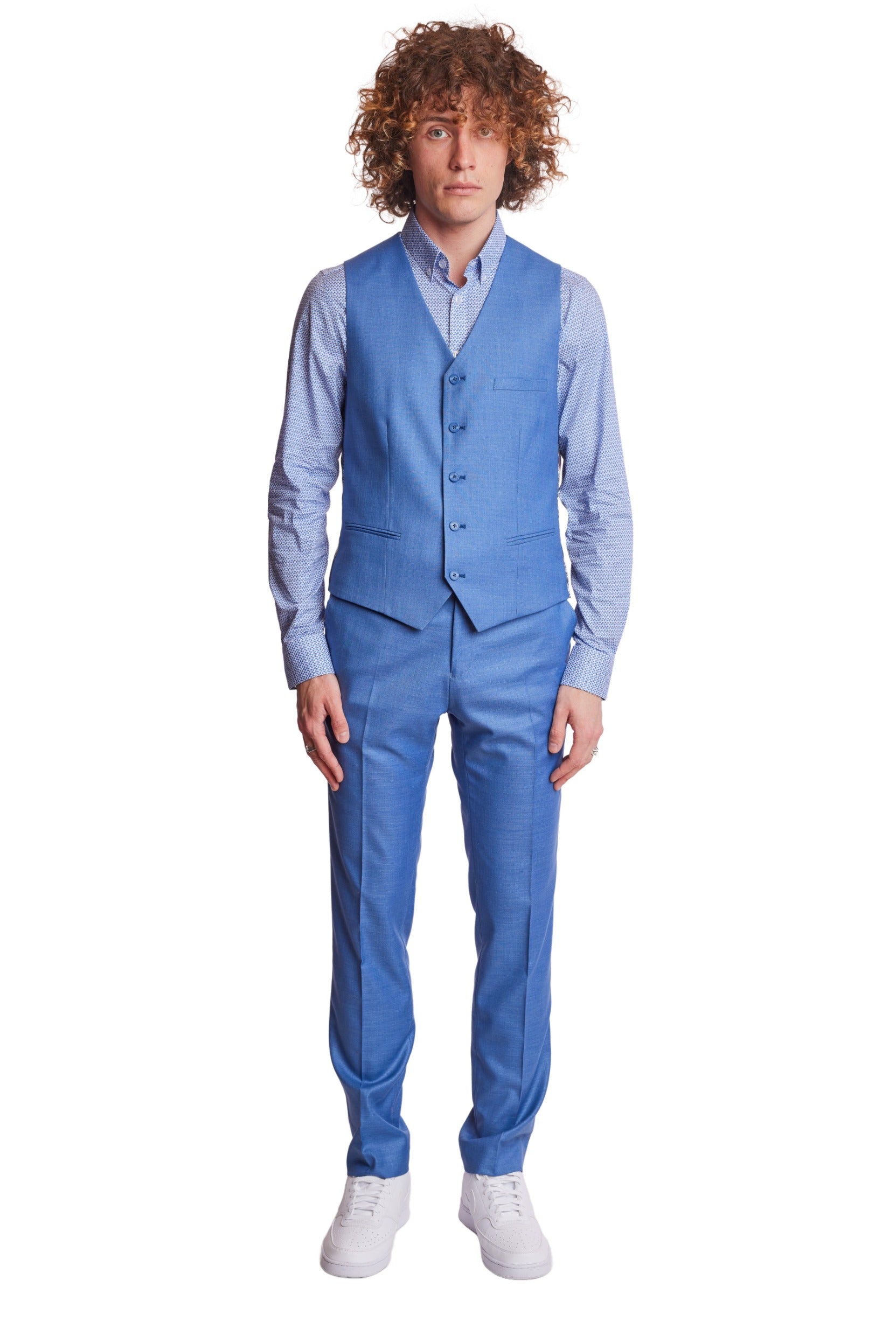 Eaton 5 Button Vest - slim - Blue Shark