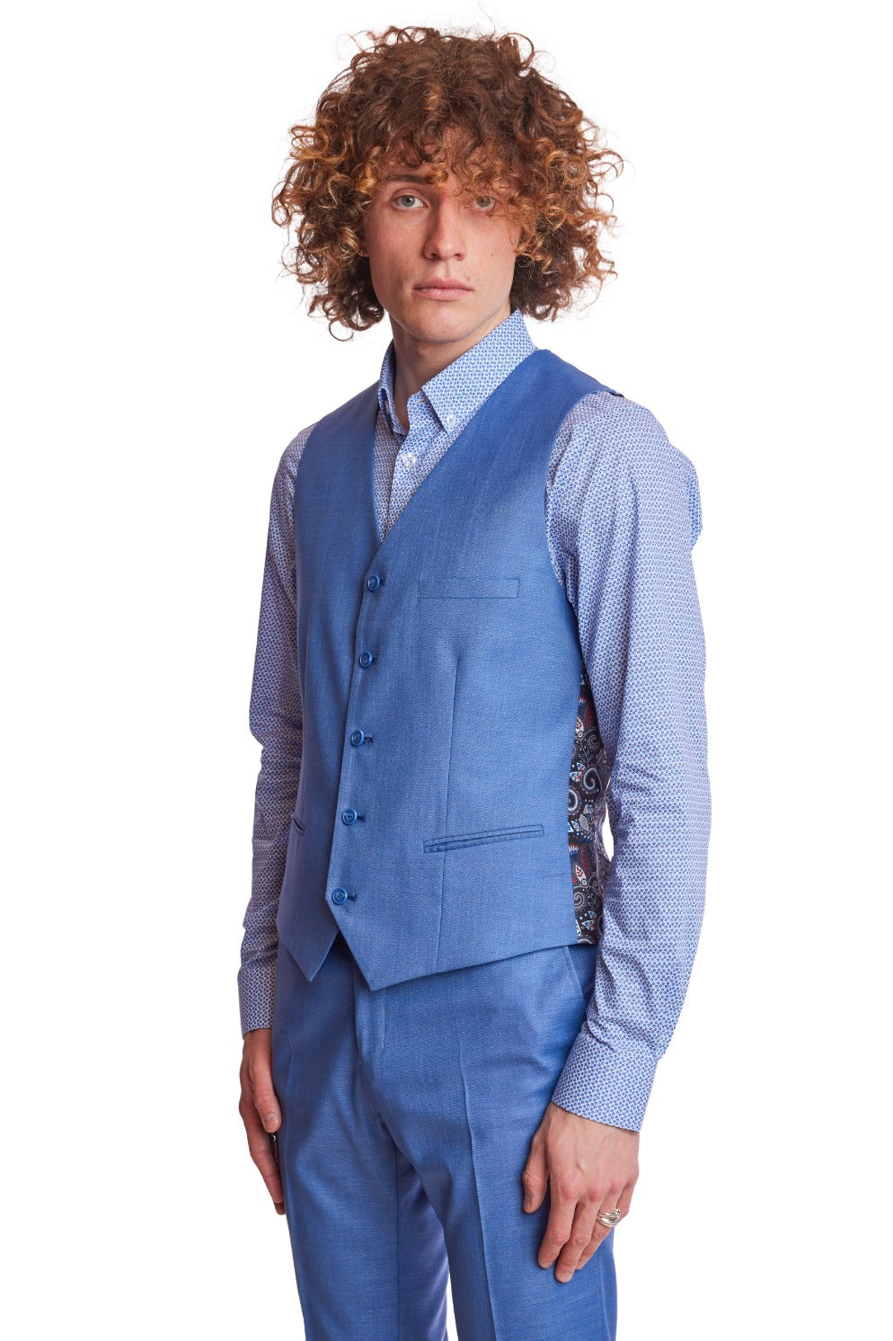 Eaton 5 Button Vest - slim - Blue Shark