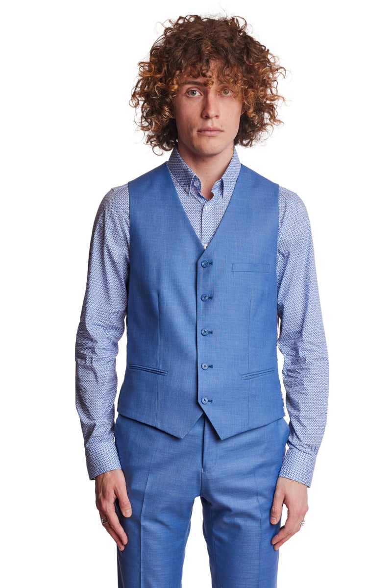 Eaton 5 Button Vest - slim - Blue Shark – Paisley & Gray