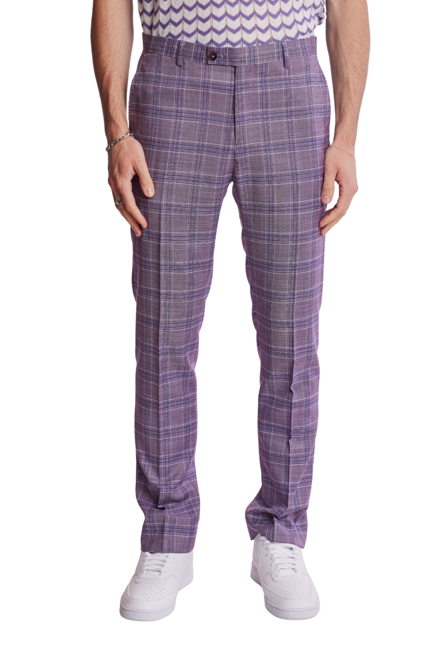 Downing Pants - slim - Lilac White Blue Check