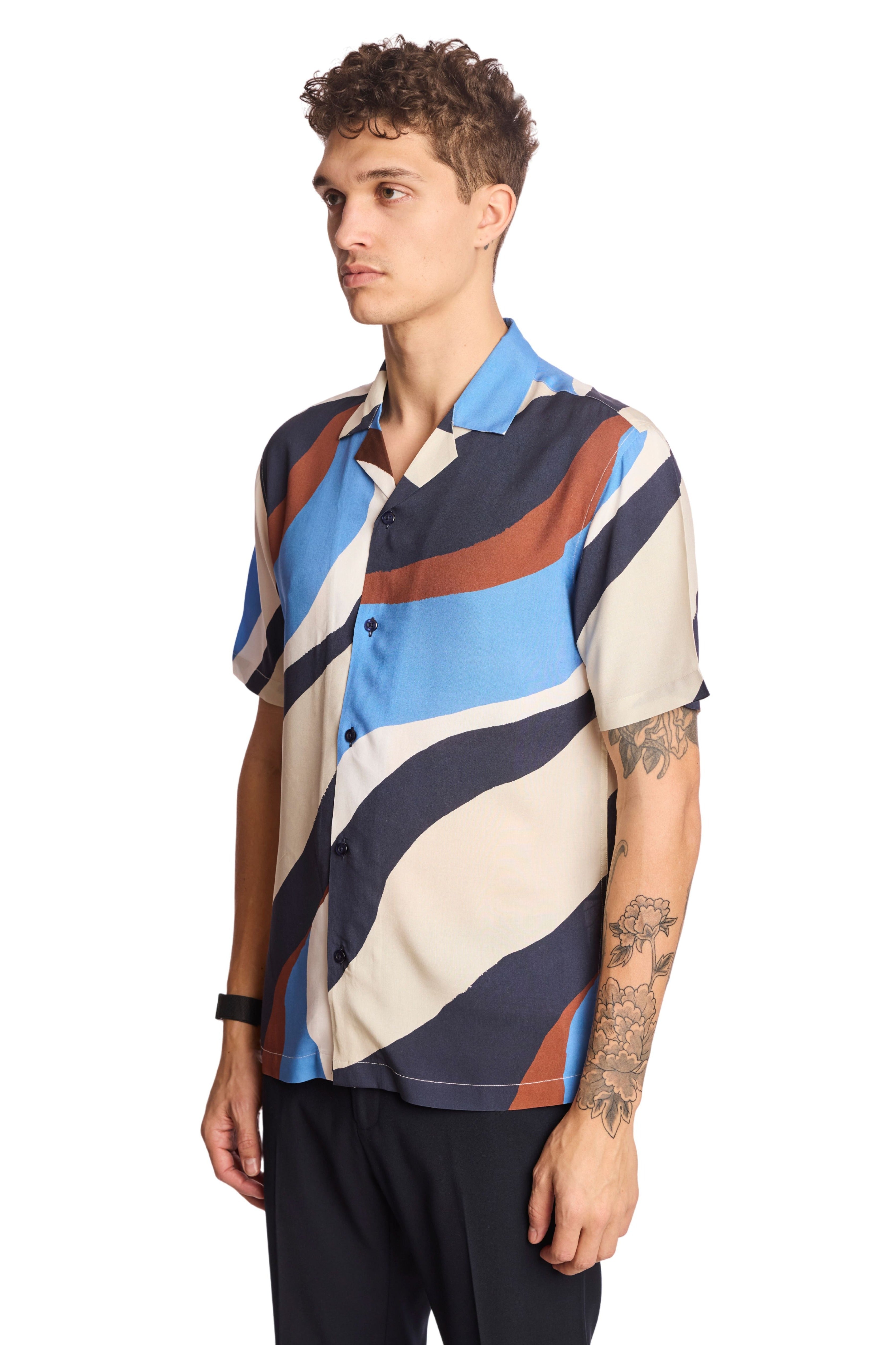 Camp Collar Shirt - Blue Brown White Swirls
