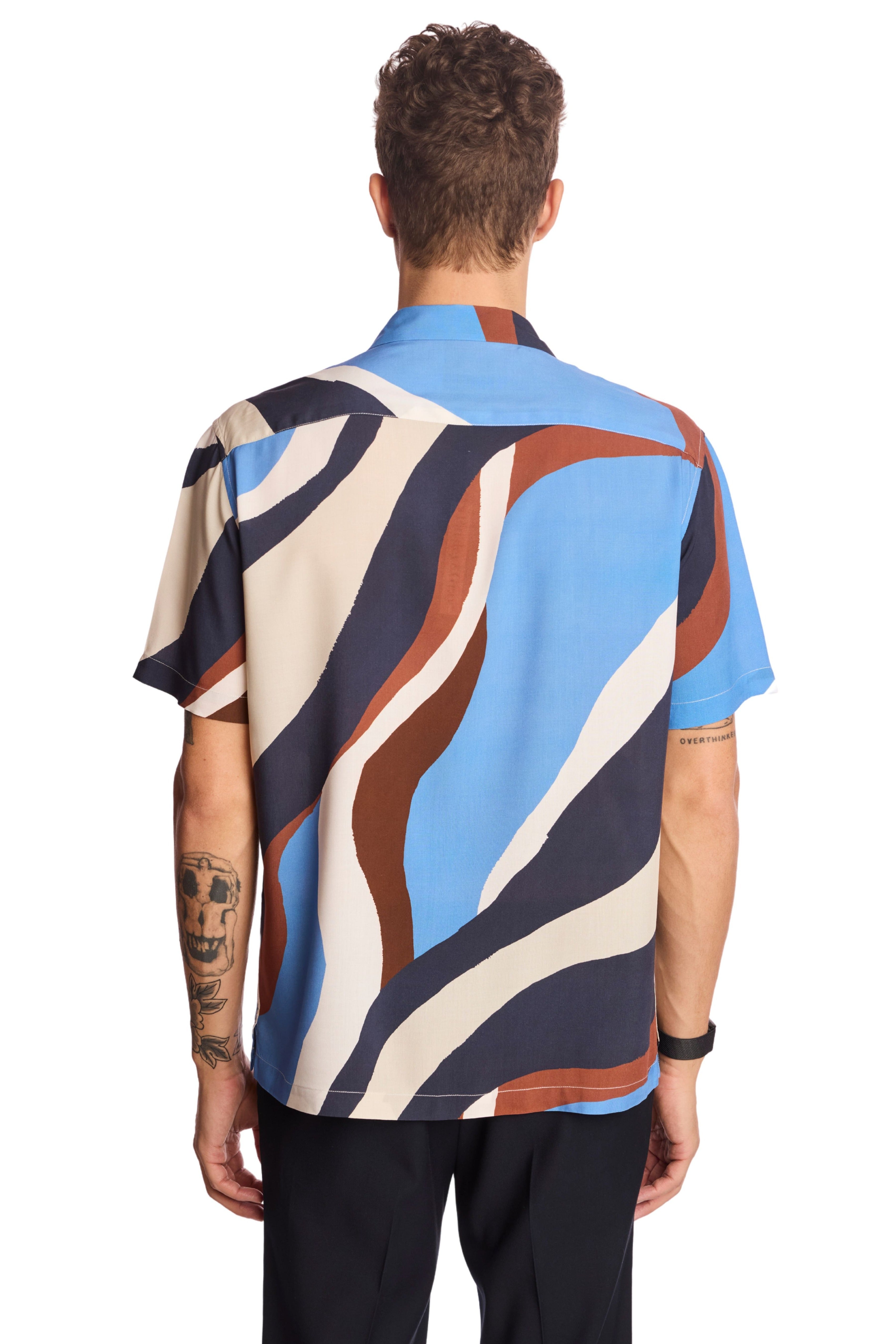 Camp Collar Shirt - Blue Brown White Swirls