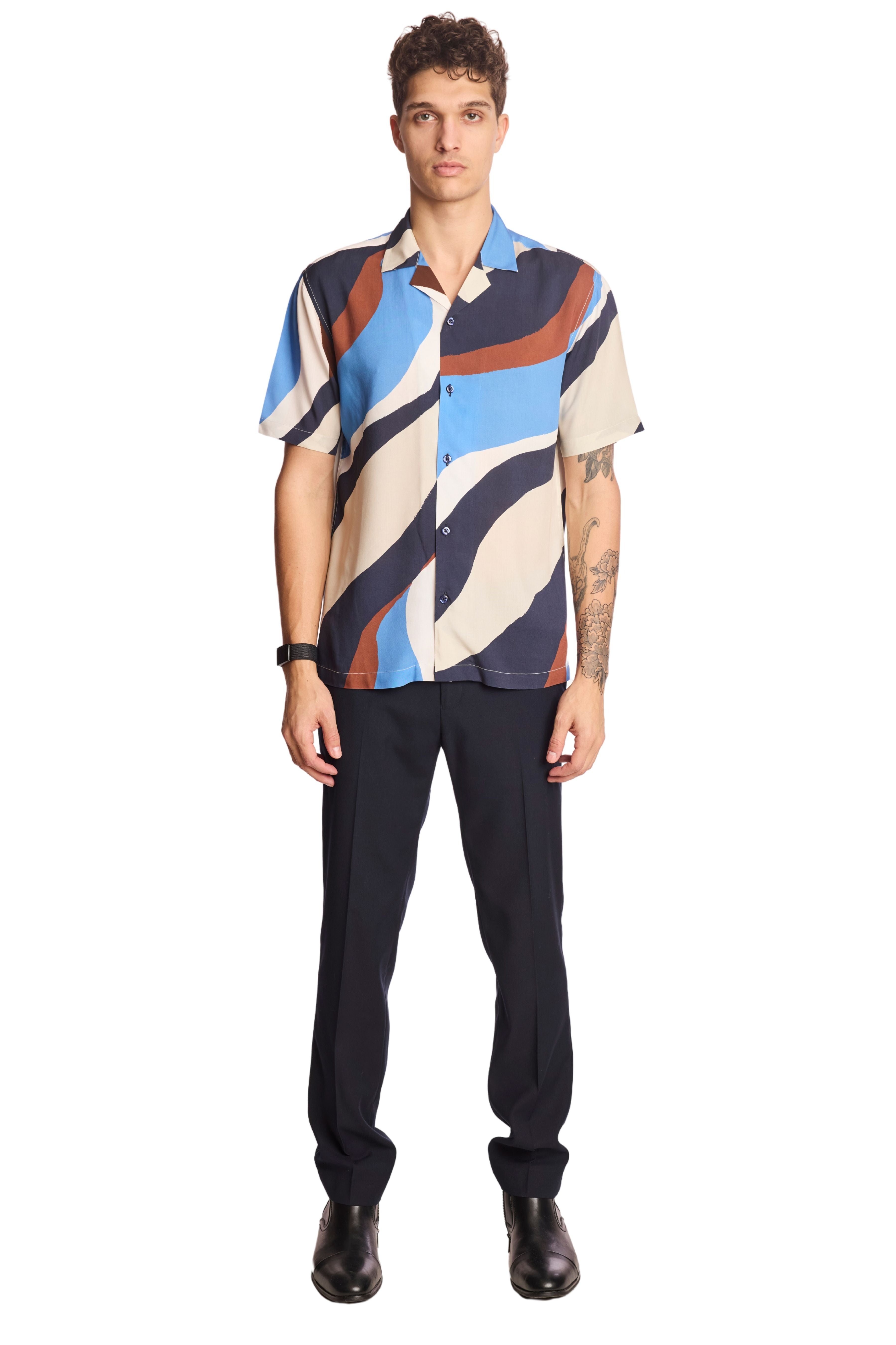 Camp Collar Shirt - Blue Brown White Swirls