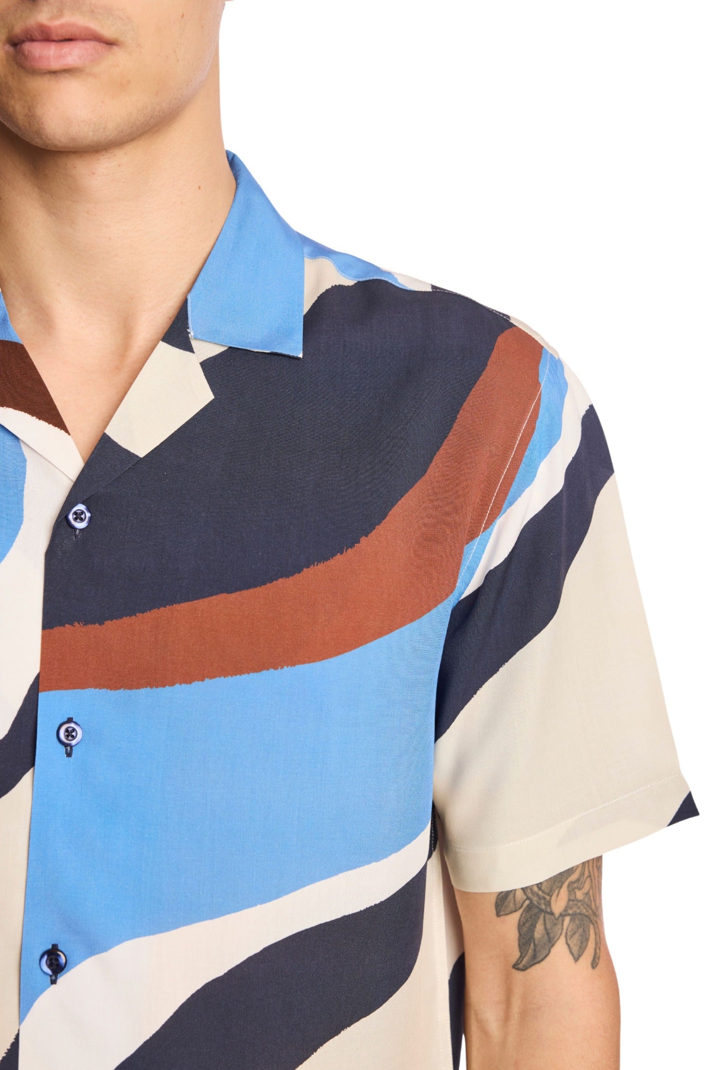 Camp Collar Shirt - Blue Brown White Swirls