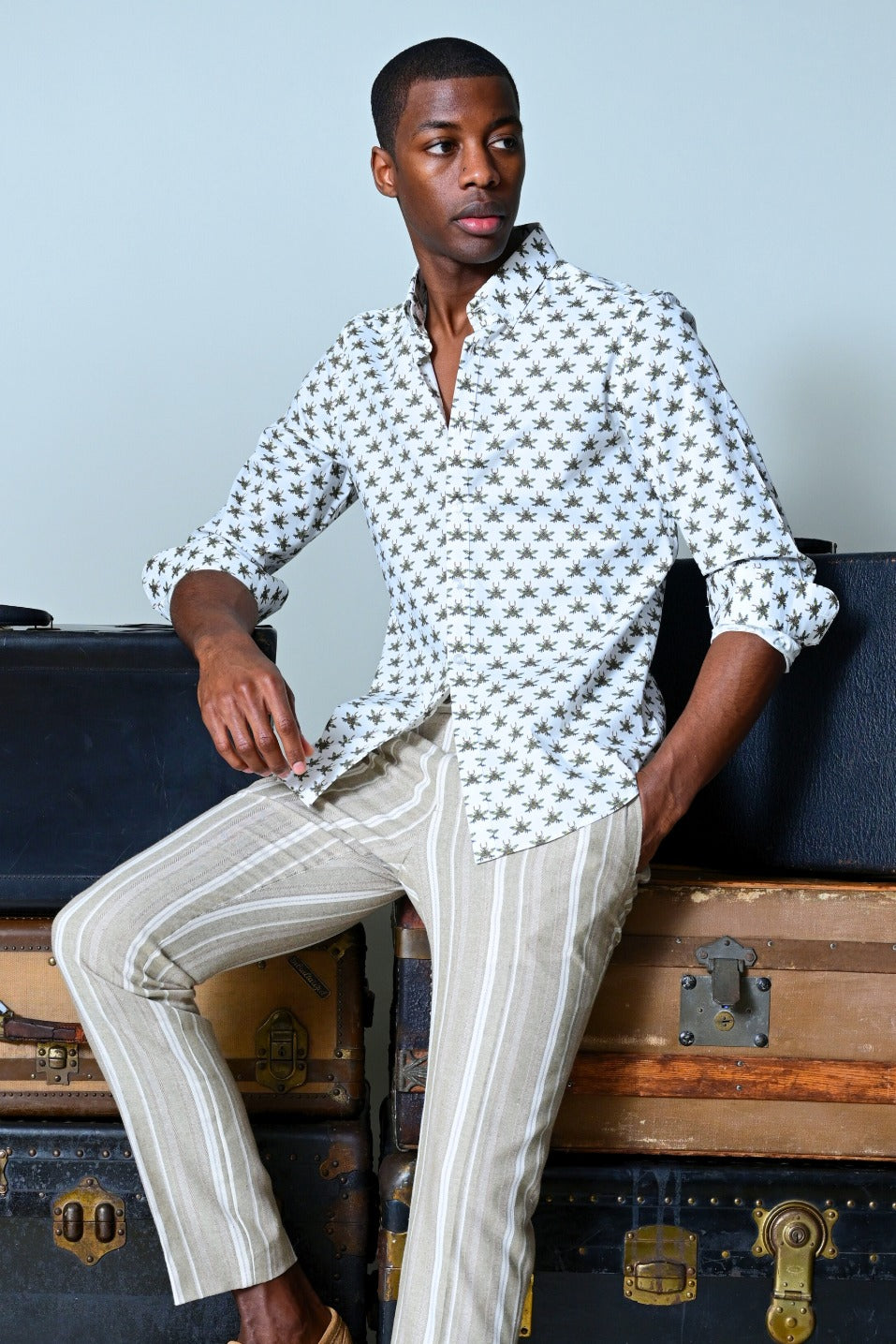 Brian Button Down Shirt - White Bees