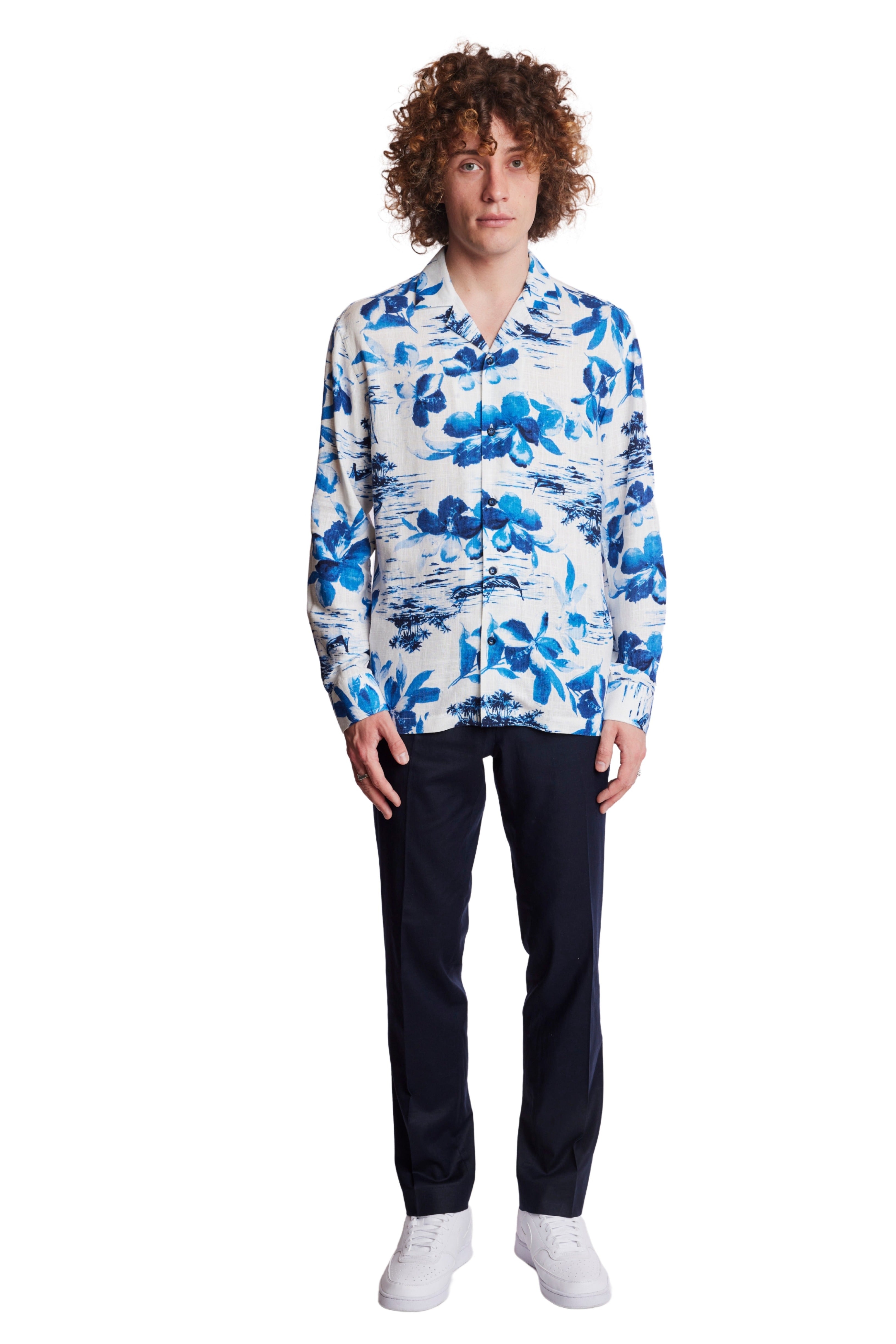 Camp Collar Shirt - White Blue Vacation