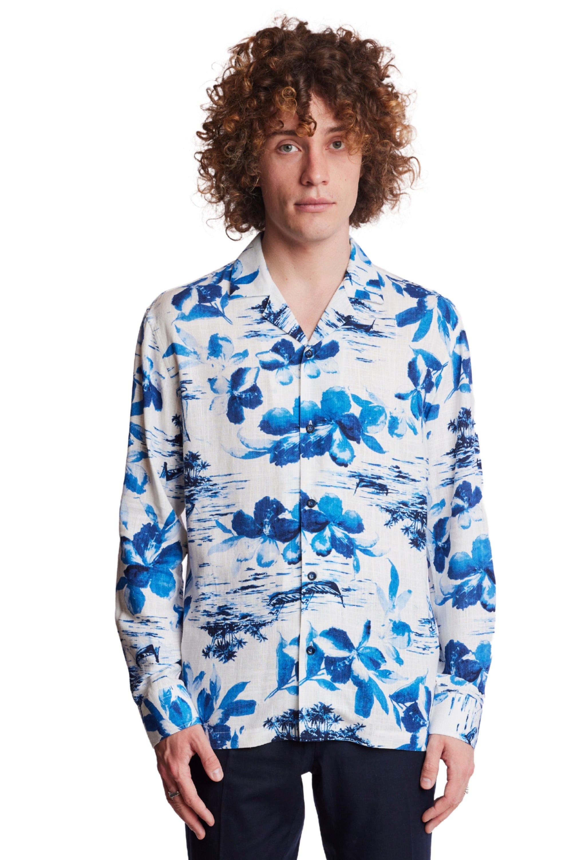 Camp Collar Shirt - White Blue Vacation