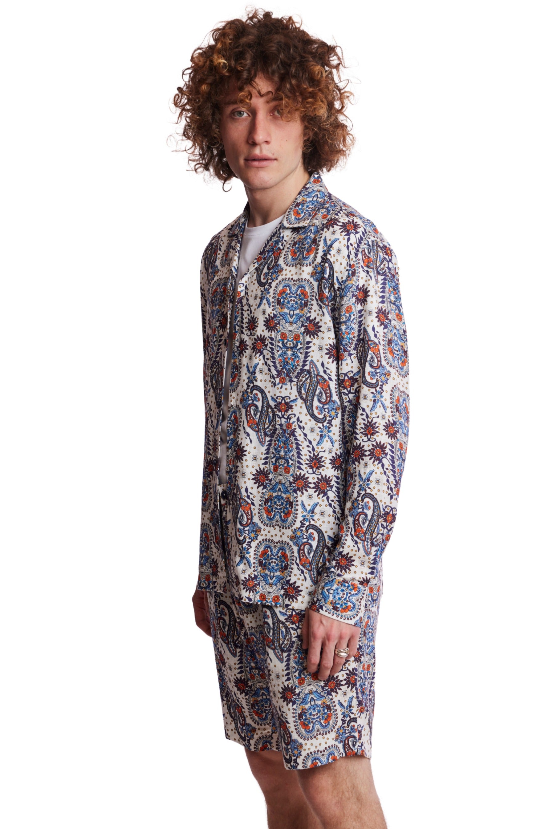 Camp Collar Shirt - White Blue Orange Paisley