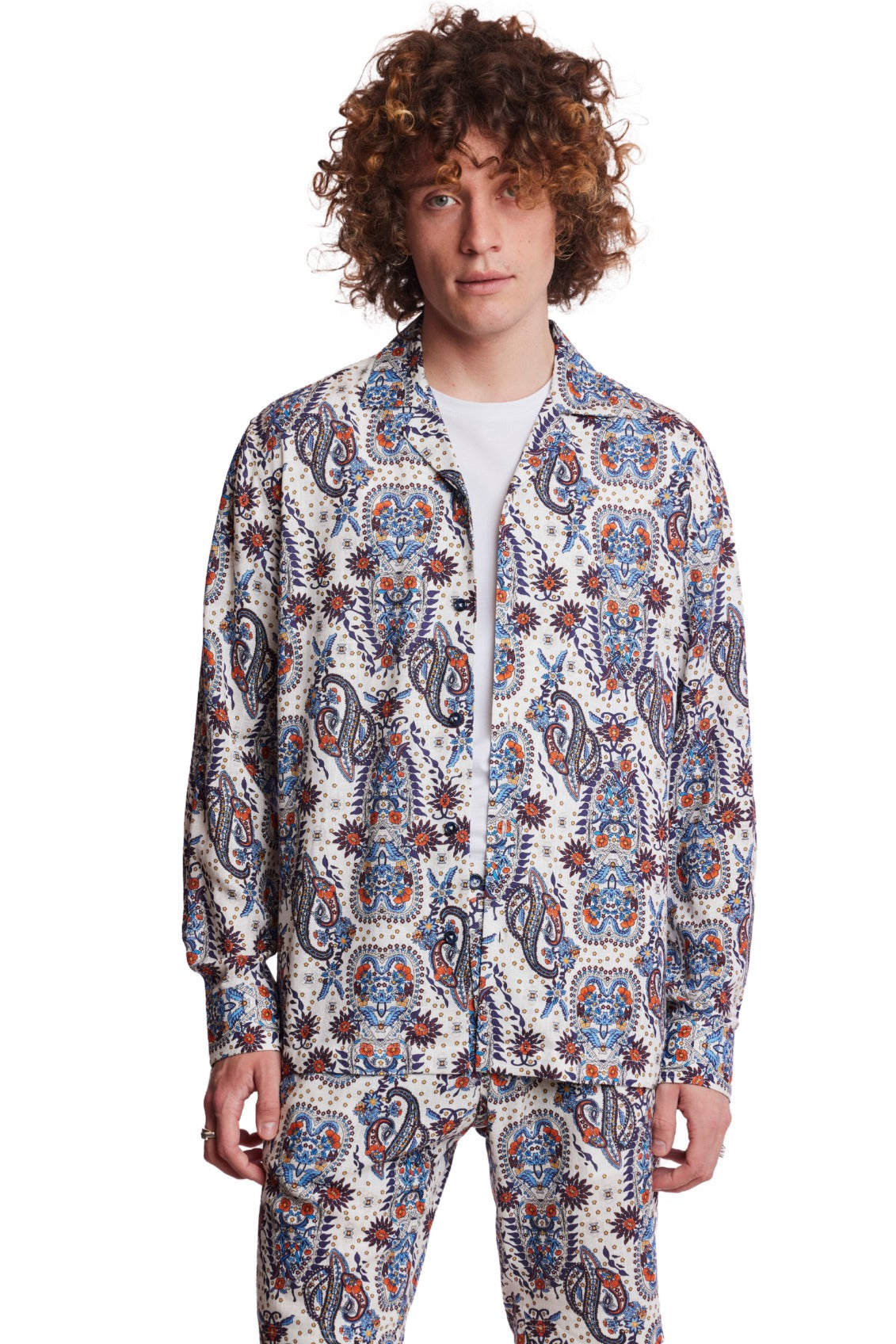 Camp Collar Shirt - White Blue Orange Paisley