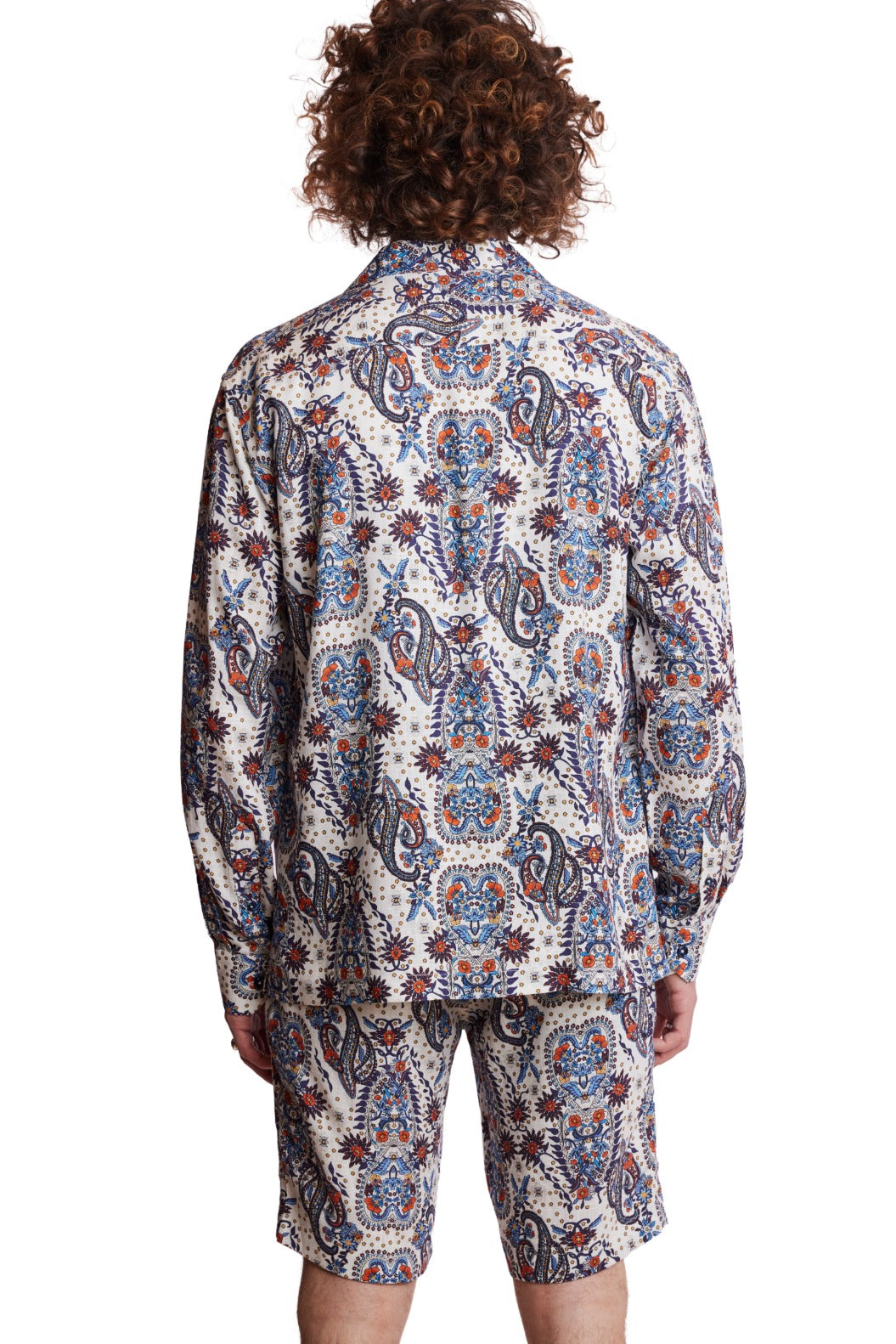 Camp Collar Shirt - White Blue Orange Paisley