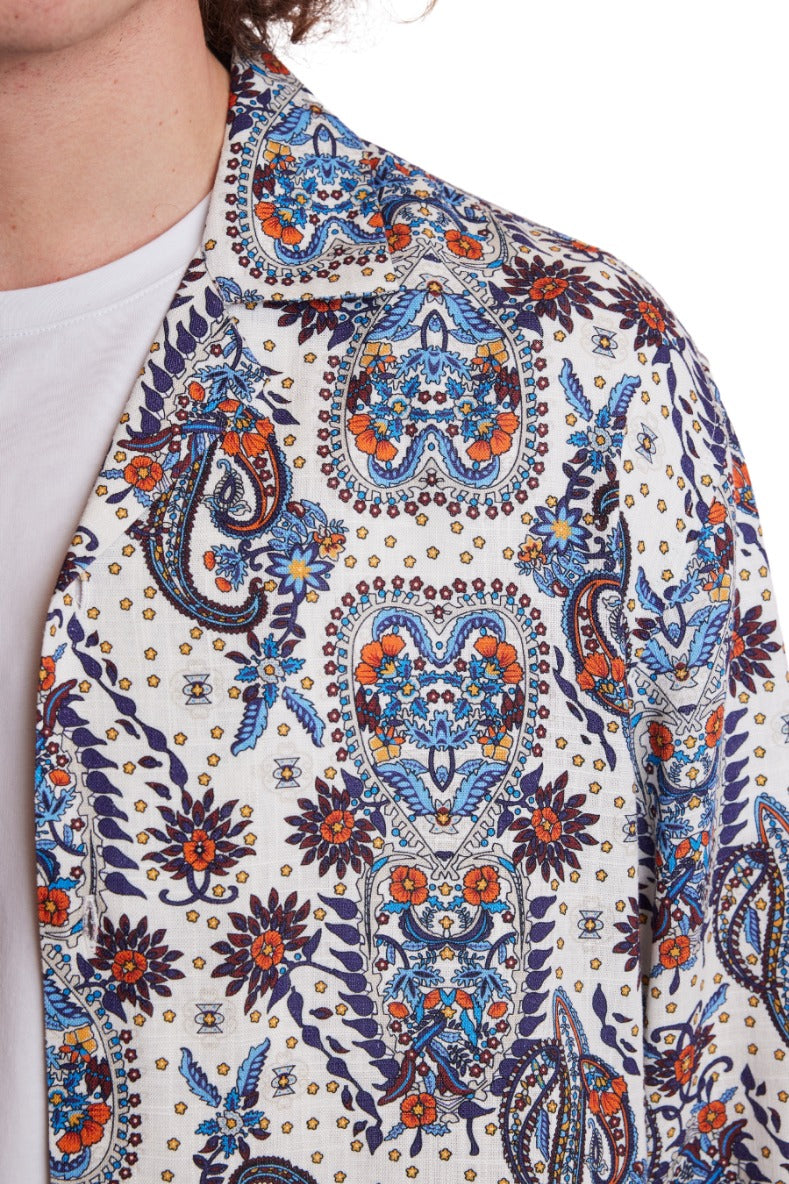 Camp Collar Shirt - White Blue Orange Paisley