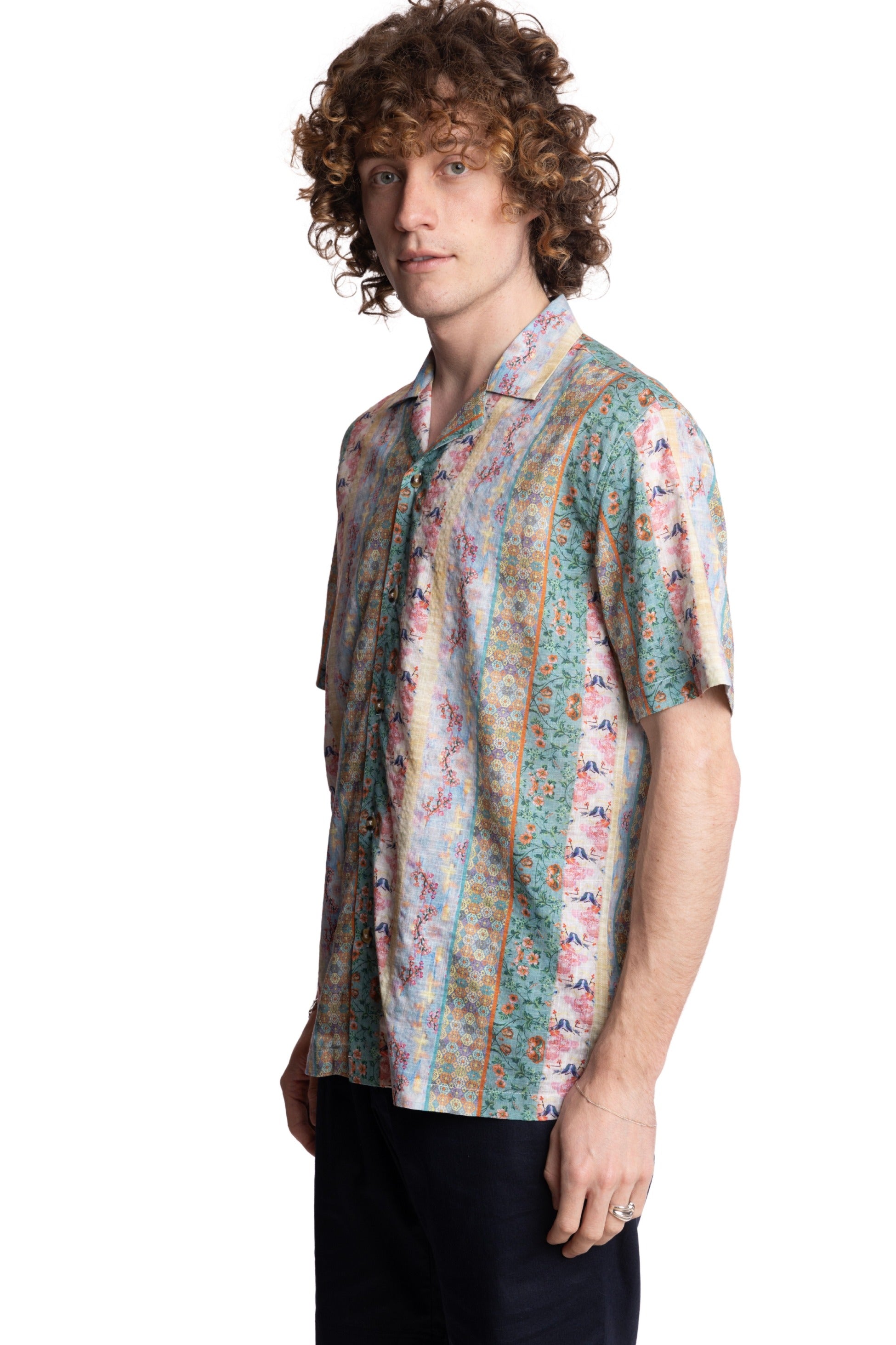 Camp Collar Shirt - Pink Green Floral Multi