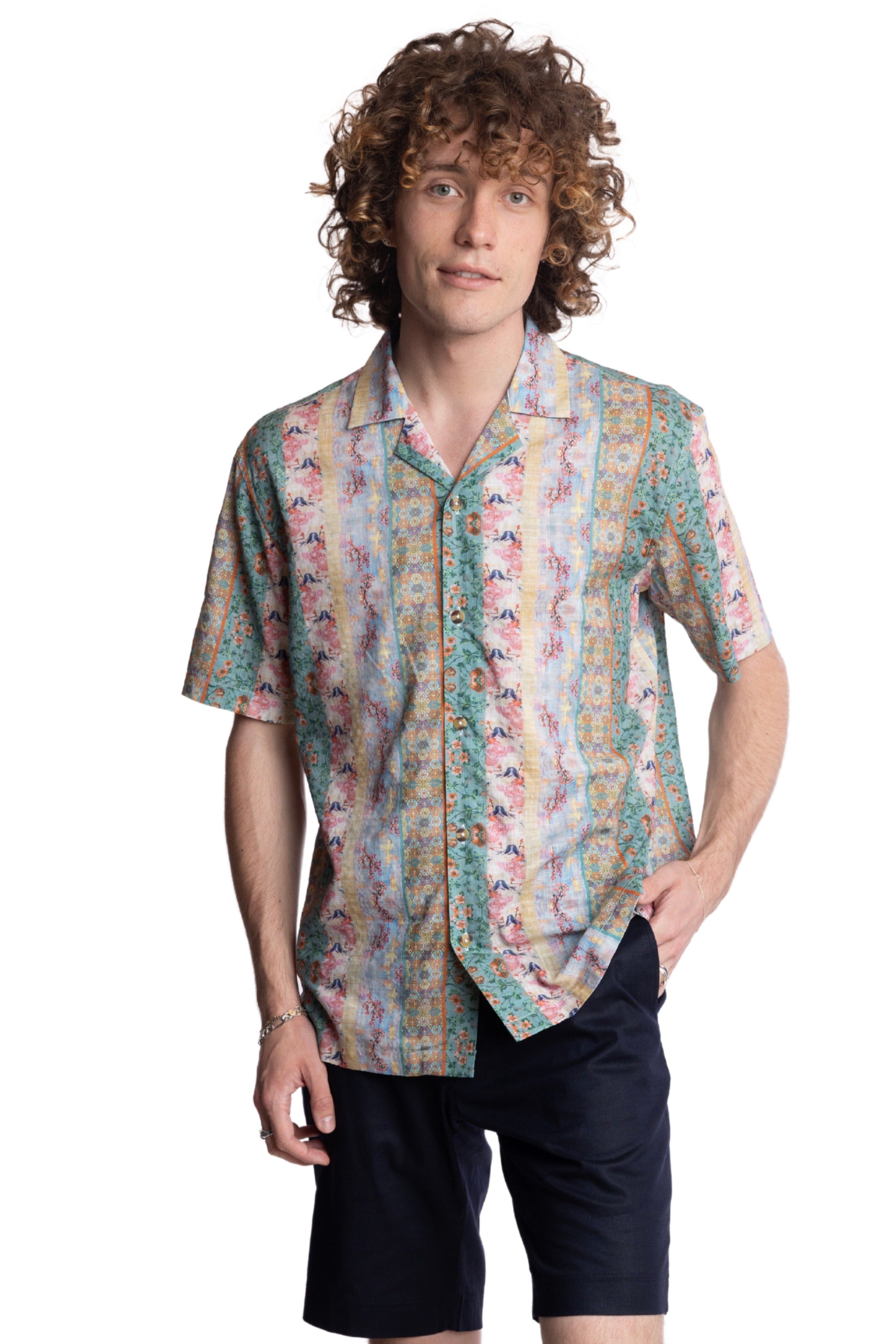 Camp Collar Shirt - Pink Green Floral Multi