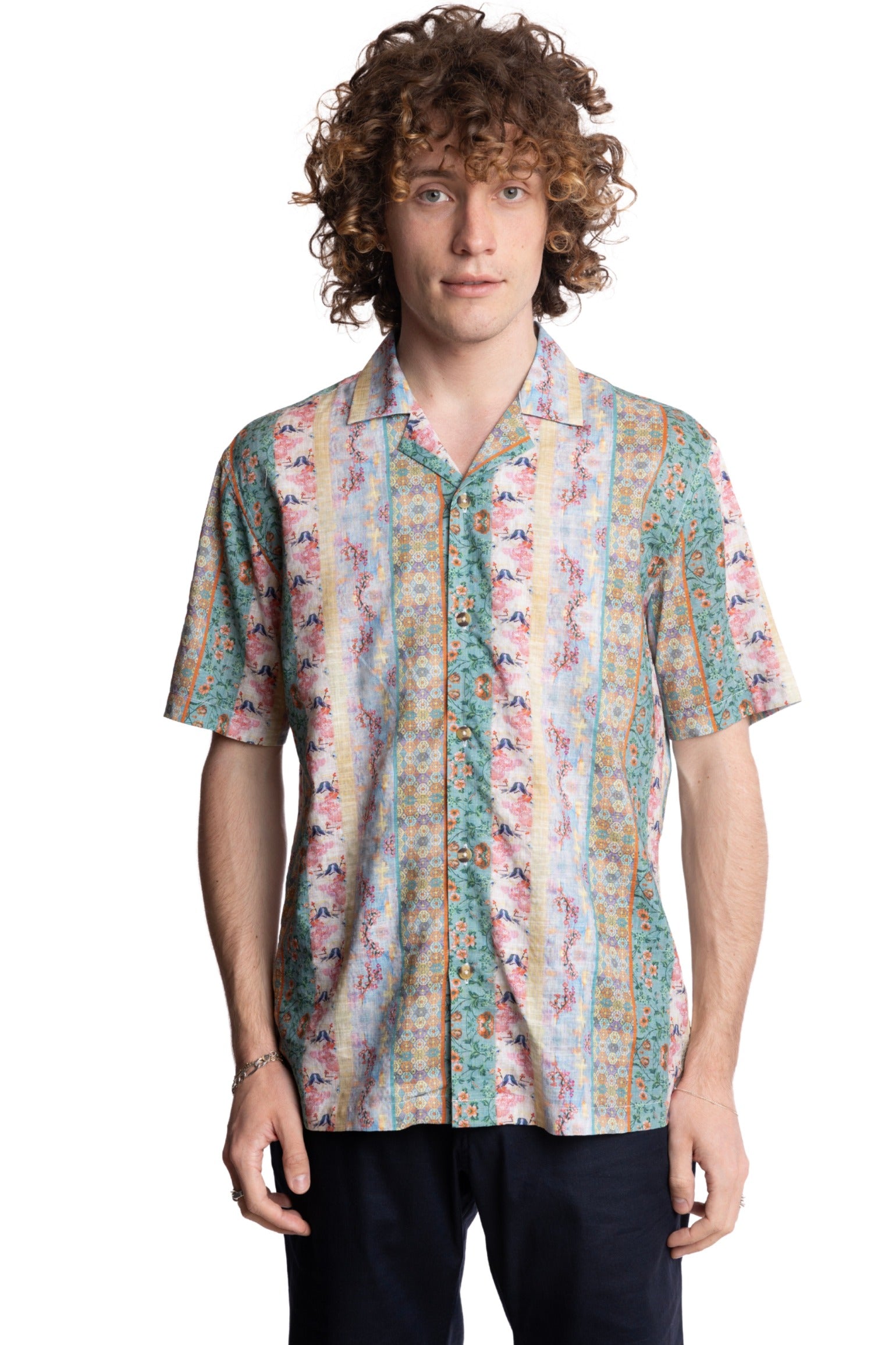 Camp Collar Shirt - Pink Green Floral Multi