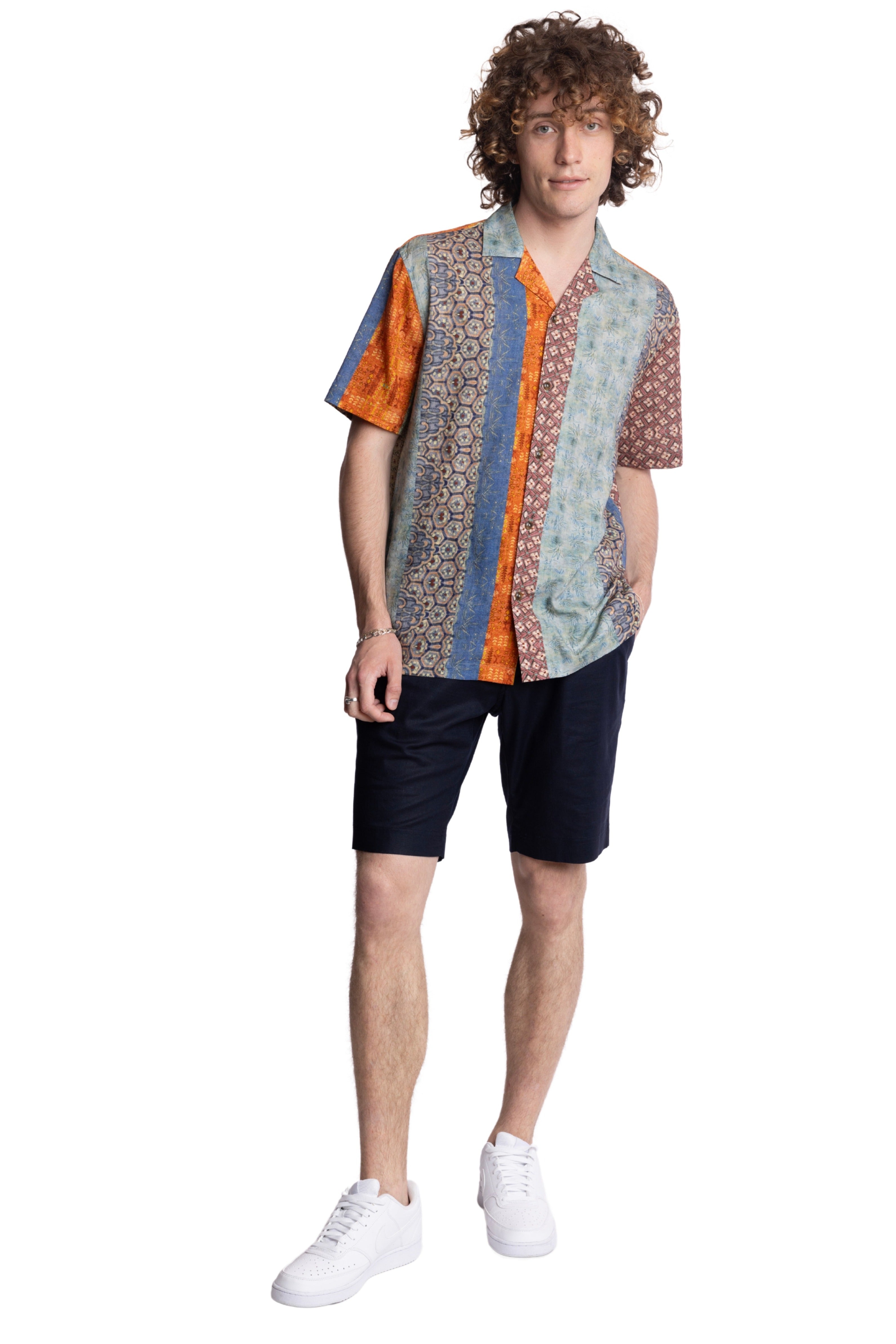 Camp Collar Shirt - Orange Blue Multi Stripe