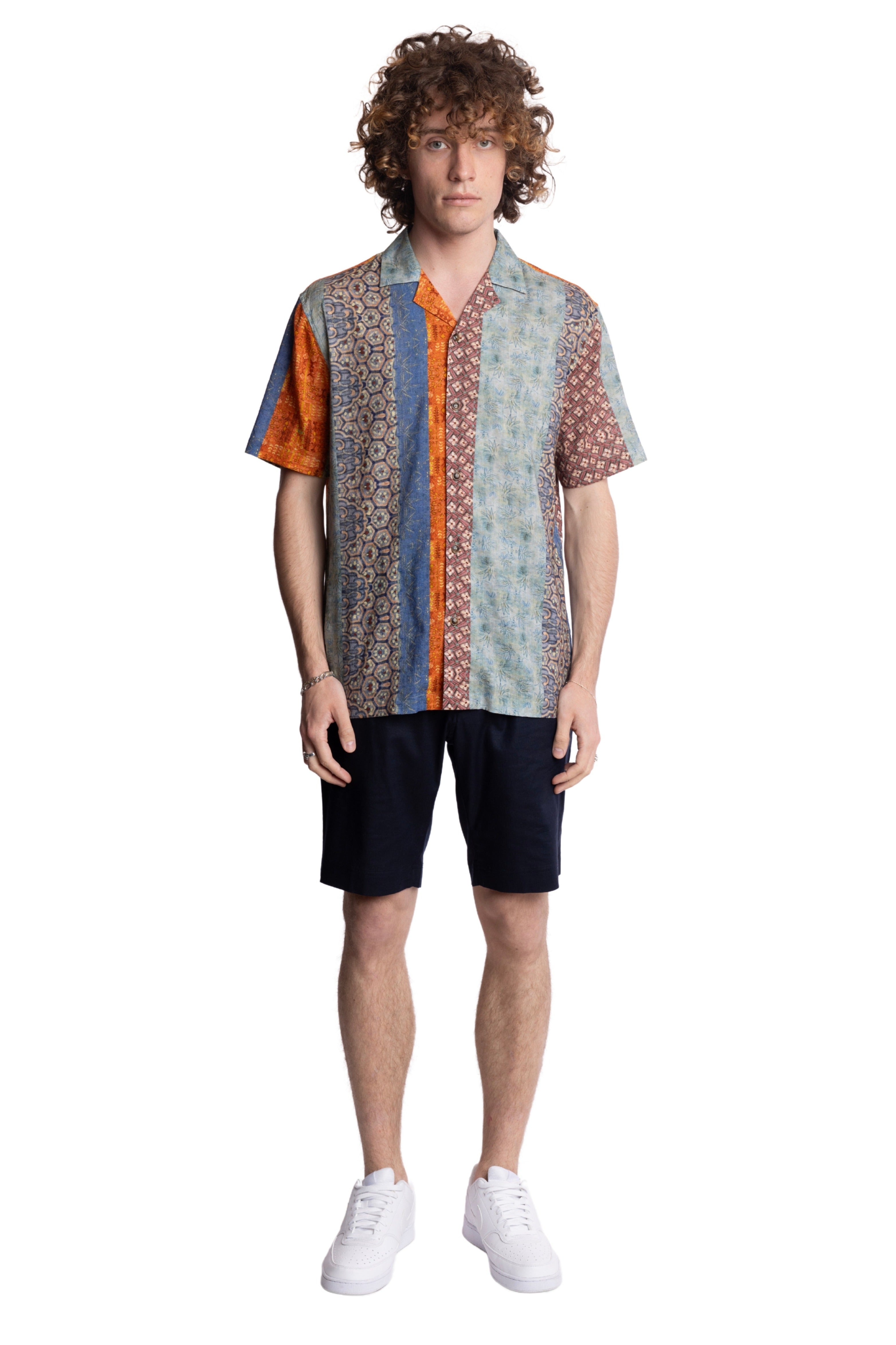 Camp Collar Shirt - Orange Blue Multi Stripe