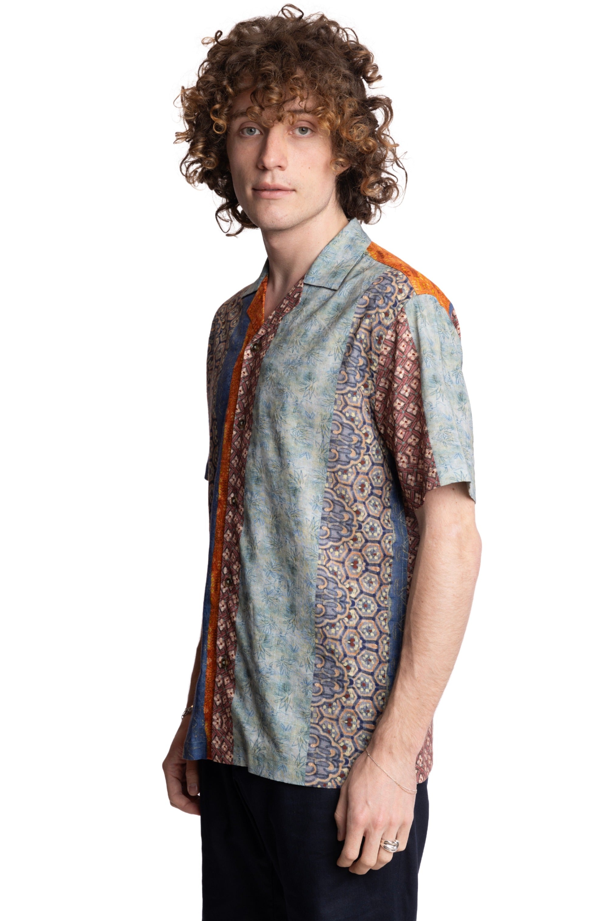 Camp Collar Shirt - Orange Blue Multi Stripe