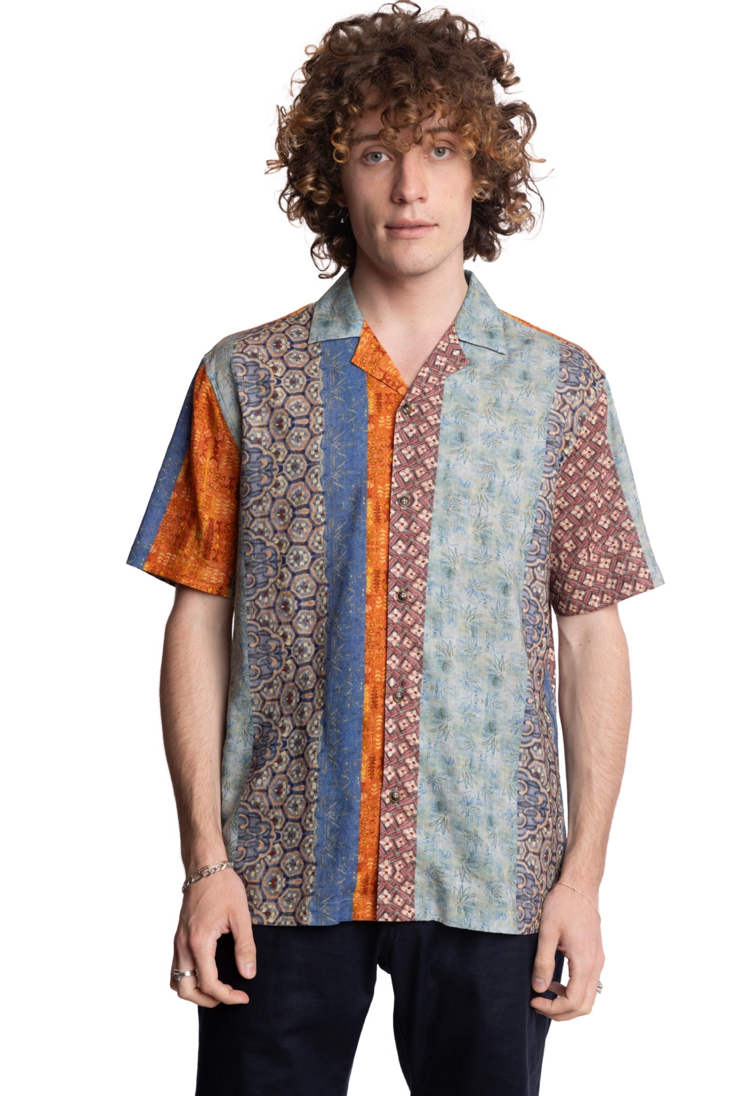 Camp Collar Shirt - Orange Blue Multi Stripe